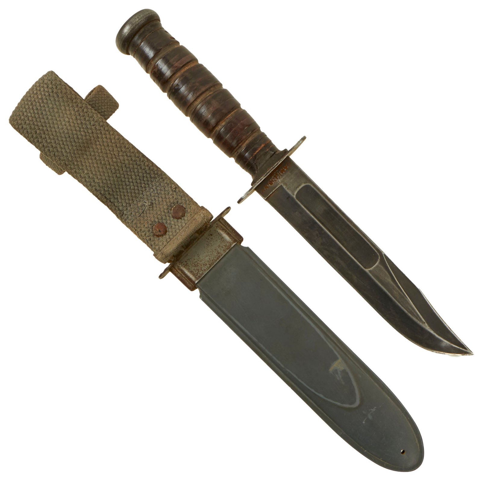 Buy Original U.S. WWII Named Navy Blade-Marked Mark 2 KA-BAR Fighting Knife by CAMILLUS with U.S.N. MK2 Scabbard | Original Firearms Antique For Sale