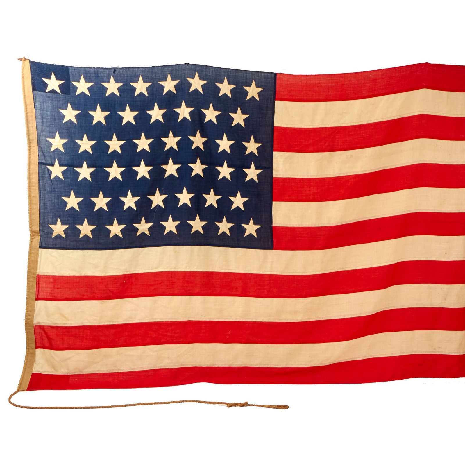 Buy Original U.S. Moro Rebellion Era U.S. Navy Ensign #5 45-Star Flag Flown at Cavite, P.I. Navy Yard in 1909 with Great Inscription - 64 x 116” | Original Firearms Antique For Sale