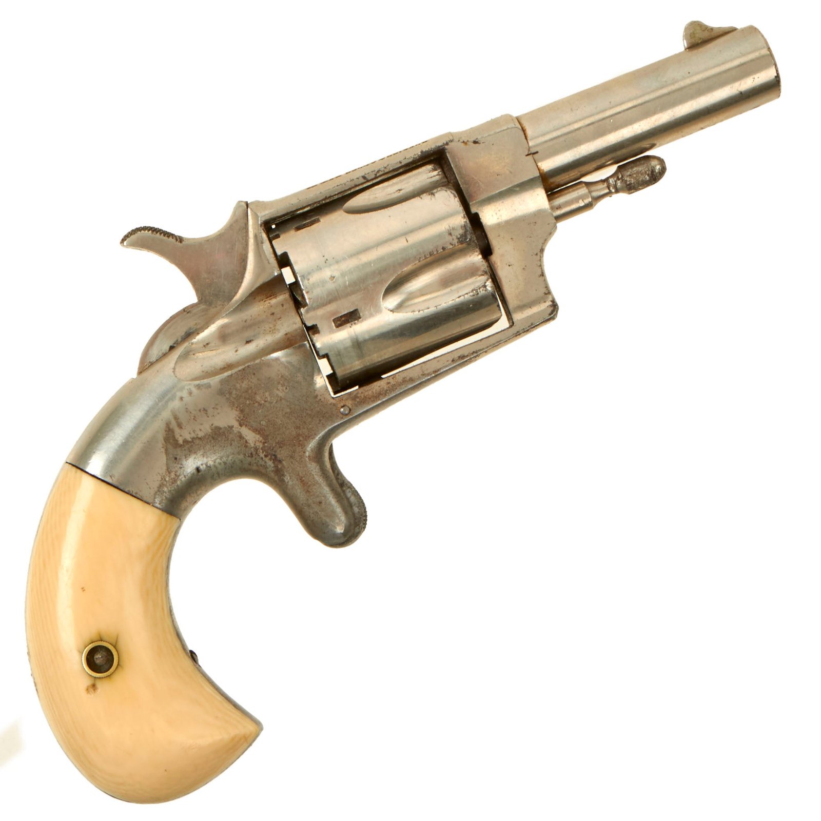 Buy Original U.S. Hopkins & Allen XL No.4 Nickel-Plated Revolver in .38 Rimfire with Ivory Grips - Matching Serial 587 | Original Firearms Antique For Sale
