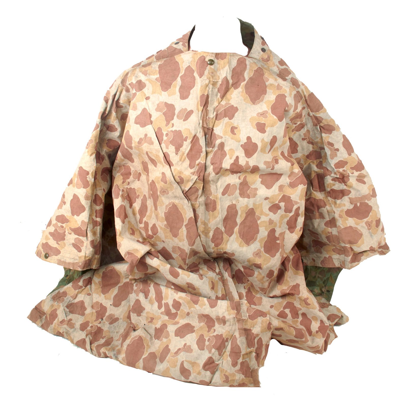 Buy Original U.S. WWII USMC “M-1942 Reversible Spot Pattern” Camouflage Rain Poncho - Heavily Worn & Torn | Original Firearms Antique For Sale
