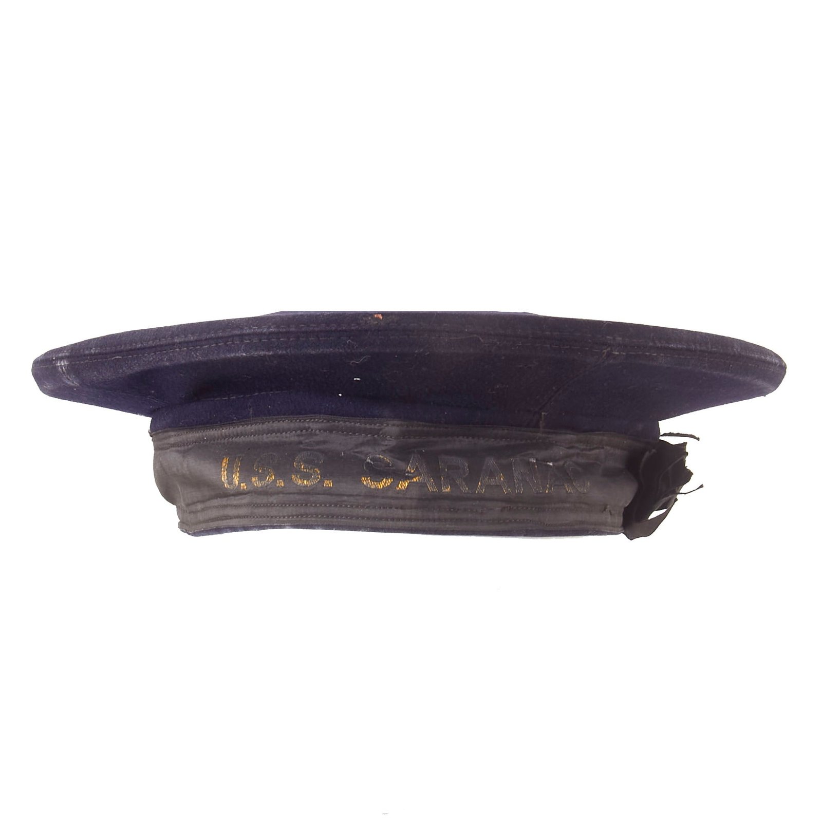 Buy Original U.S. WWI Navy Named Flat Hat for the Minelayer USS Saranac - Laid 4,782 Mines in North Sea Mine Barrage | Original Firearms Antique For Sale