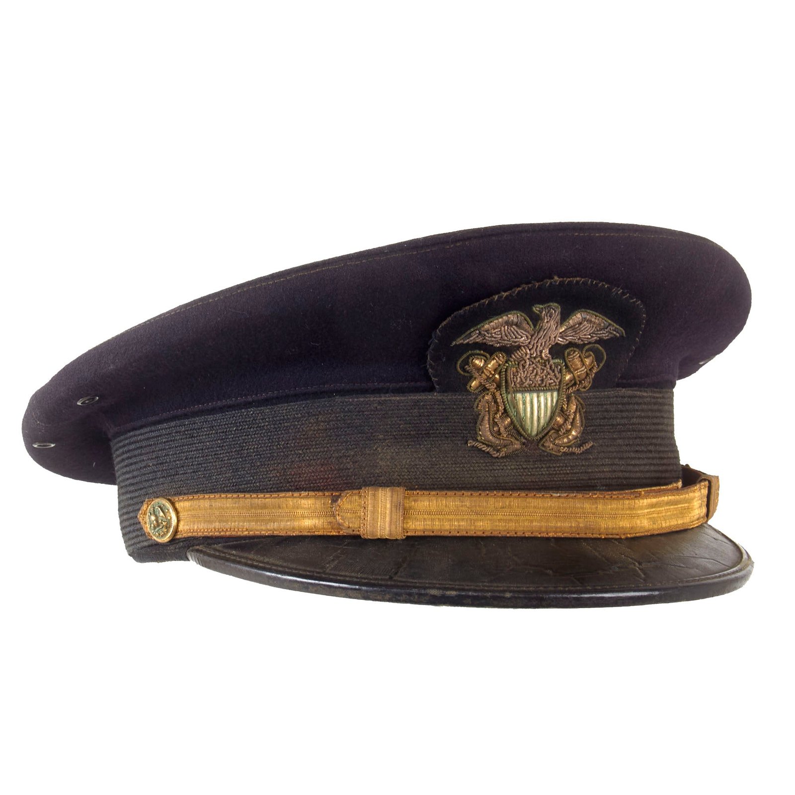 Original U.S. WWII Navy Officer’s Black Peaked Visor Cap by Rogers Peel Company