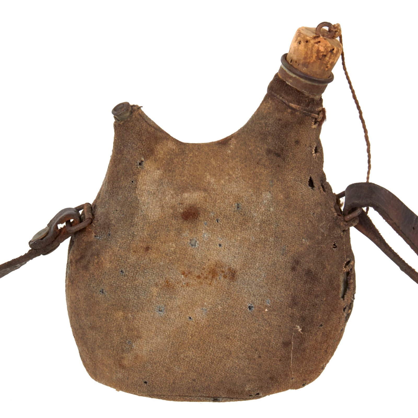 Original French WWI Model 1877 Early Small Size Canteen in Horizon Blue with Shoulder Strap - Bidon