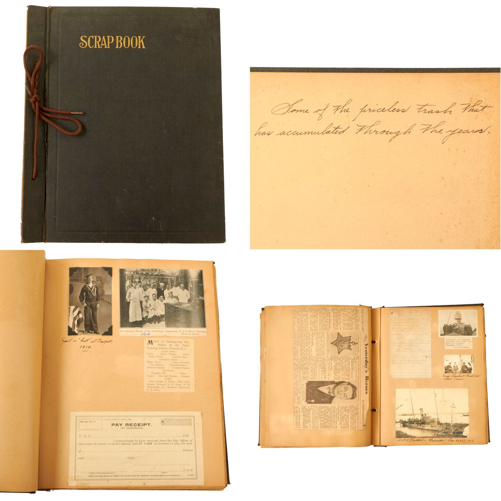 Buy Original U.S. Pre-WWI & WWI Navy Scrapbook Album with 60+ Photos Along with Diary Pages, Documents, and More - Served from 1910-1918 | Original Firearms Antique For Sale