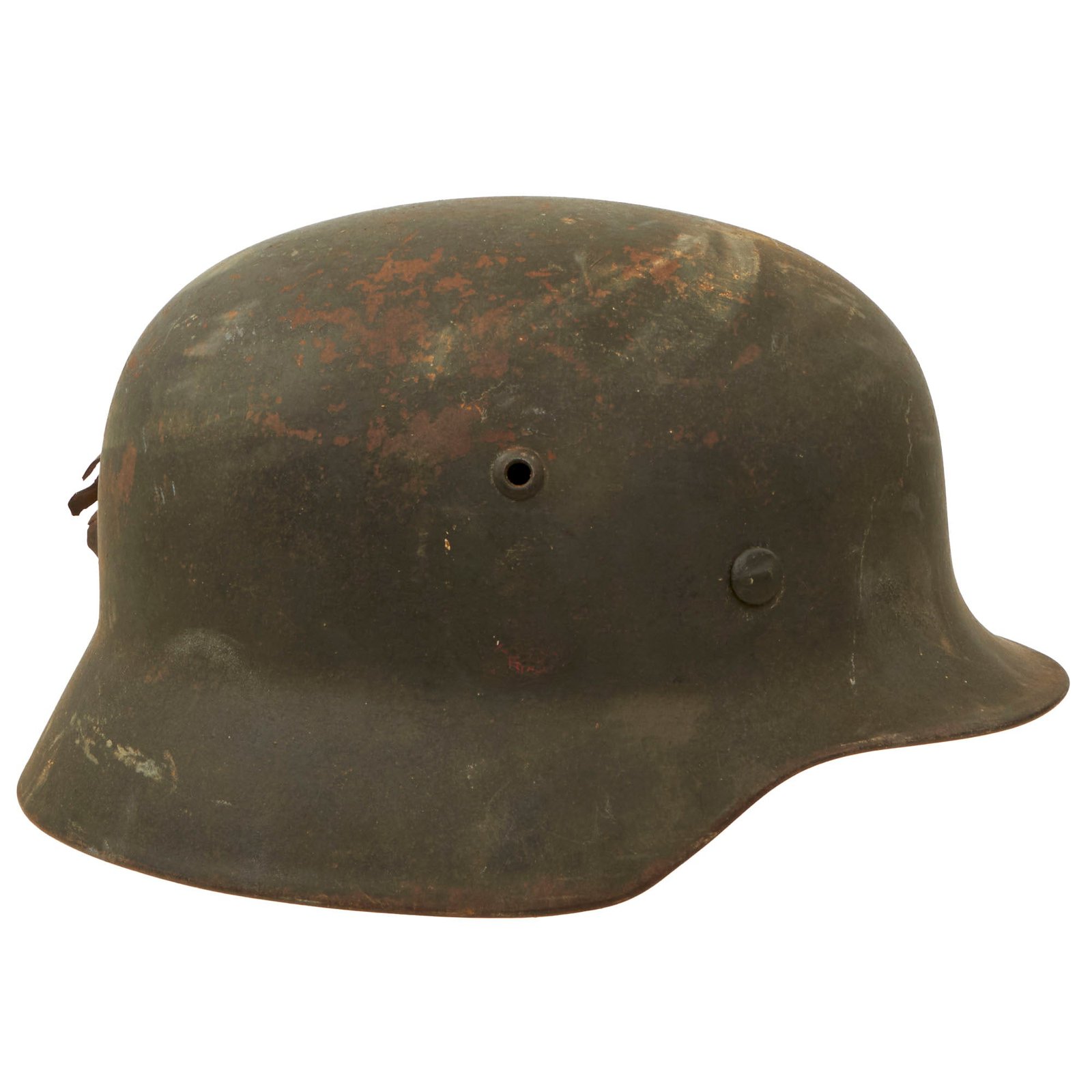 Buy Original German WWII Heer Army M35 Former Double Decal KIA Shot Through Helmet with Damaged 58cm Liner - Stamped Q66 | Original Firearms Antique For Sale