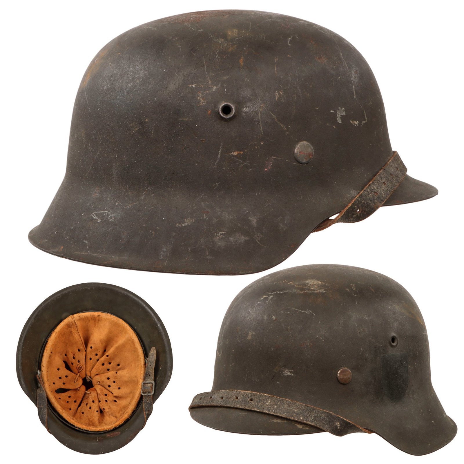 Original German WWII M42 Removed Decal Army Heer Helmet with 1944 Dated 58cm Liner and Chinstrap - Stamped CKl66