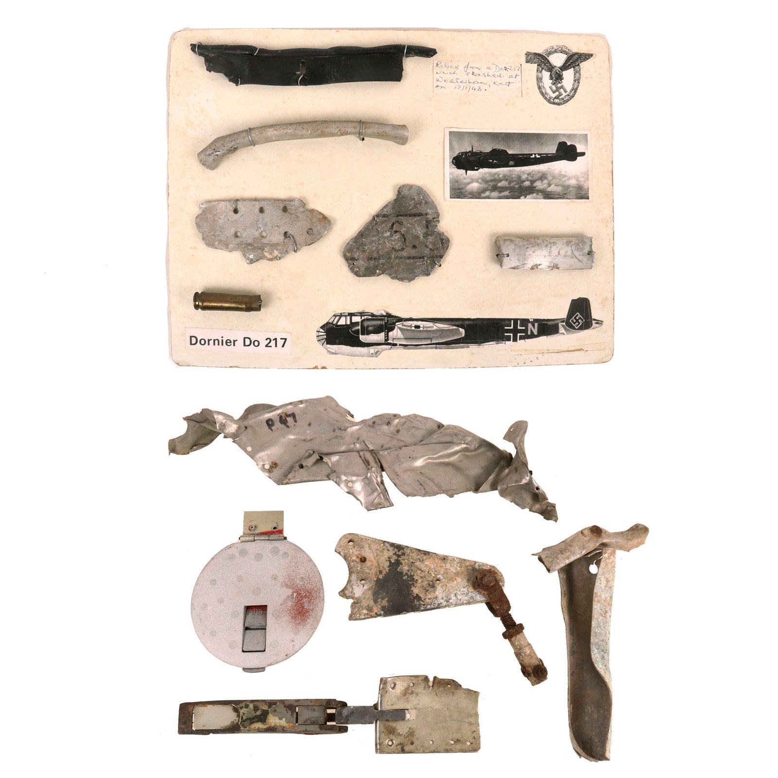 Buy Original German WWII Collector’s Lot of Ground Dug Aircraft Pieces from Crashed Dornier Do 217, Messerschmitt, and U.S. P-47 Thunderbolt Pieces | Original Firearms Antique For Sale