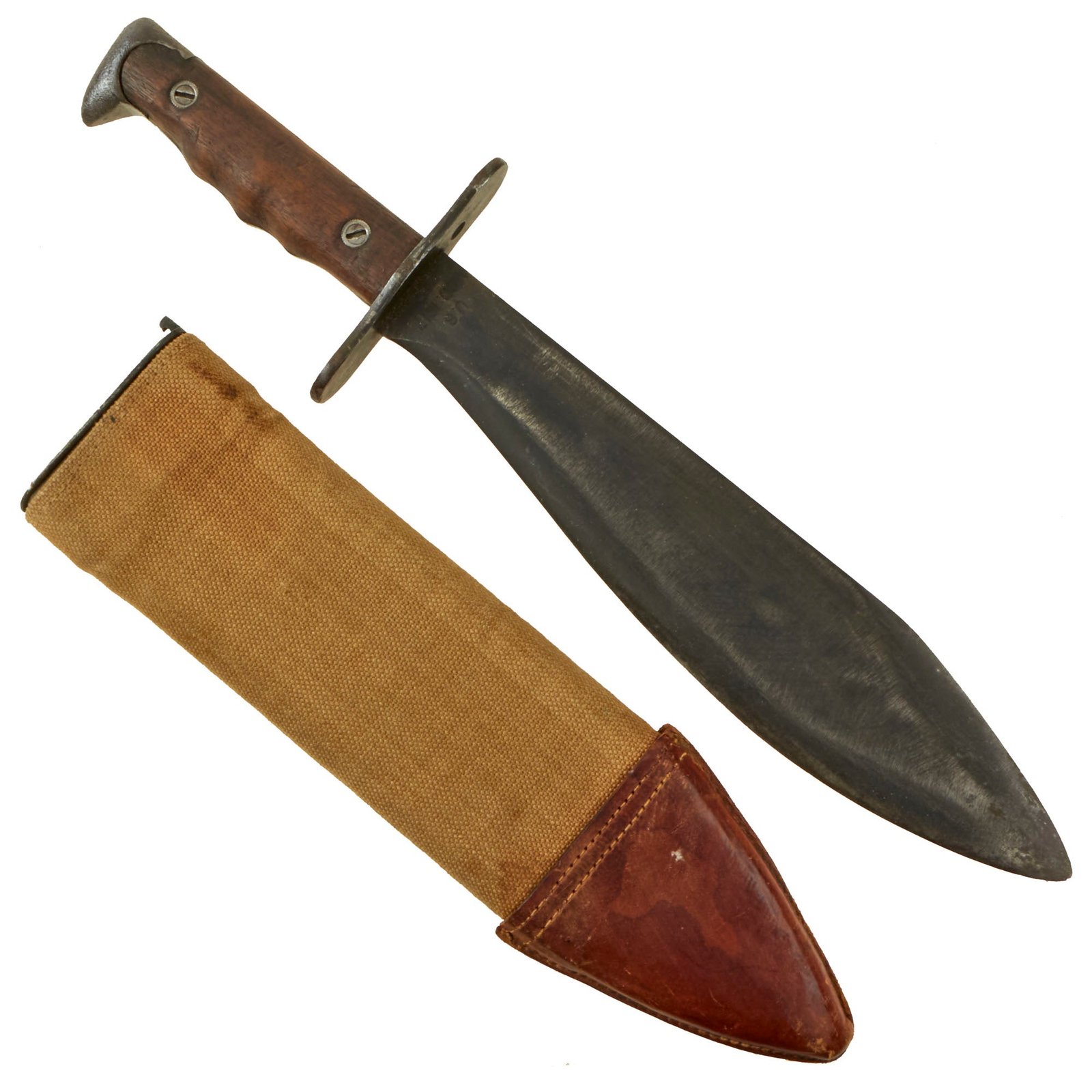 Buy Original U.S. WWI Model 1917 Bolo Knife by Plumb Philadelphia Dated 1918 with 1917-Dated Canvas Scabbard | Original Firearms Antique For Sale
