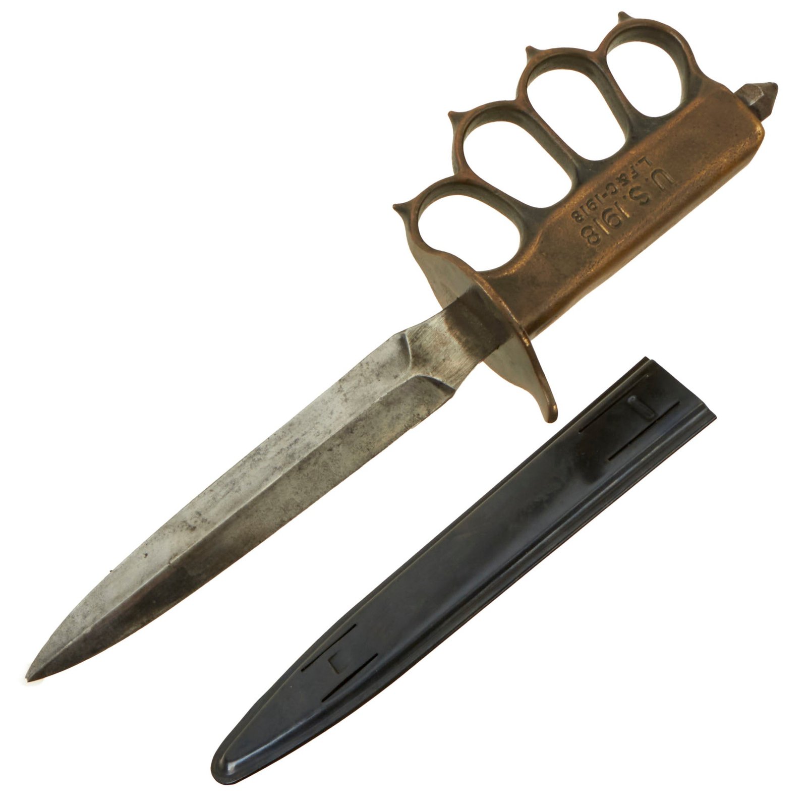 Buy Original U.S. WWI Model 1918 Mark I Trench Knife by L. F. & C. with Reproduction Scabbard | Original Firearms Antique For Sale