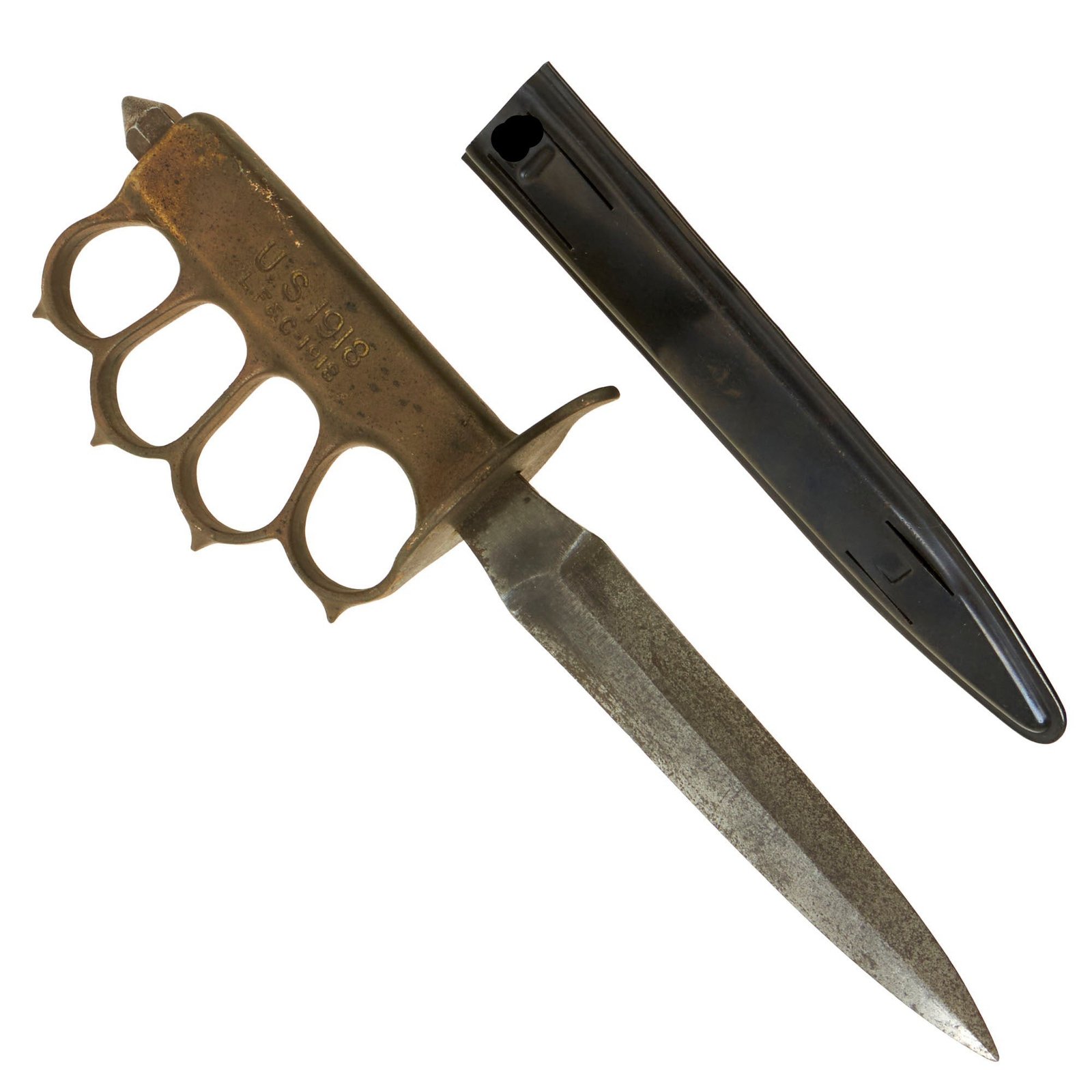 Buy Original U.S. WWI Model 1918 Mark I Trench Knife by L. F. & C. with Quality Reproduction Scabbard | Original Firearms Antique For Sale
