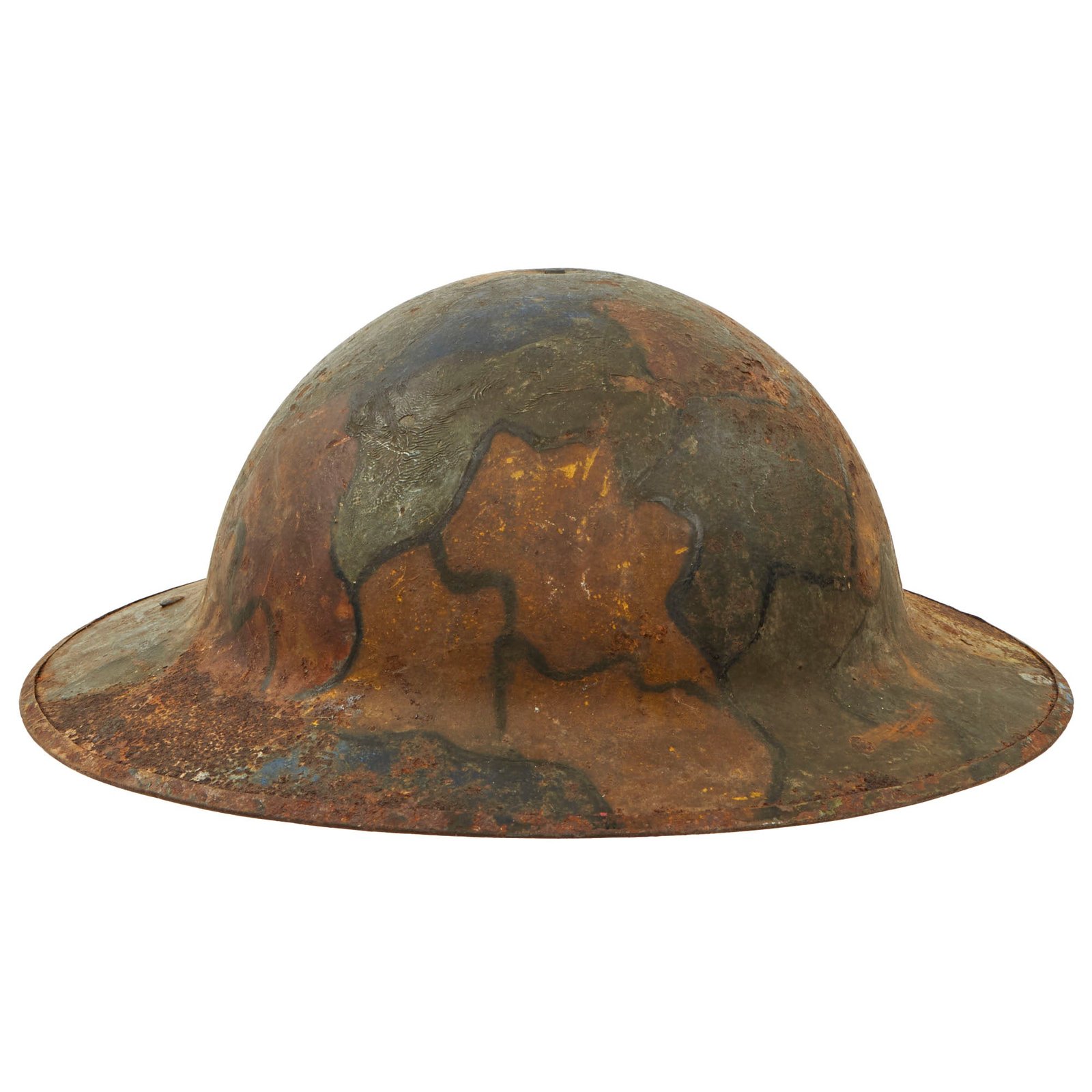 Buy Original U.S. WWI Panel Camouflage Painted British-Made Mk 1 Doughboy Helmet Shell | Original Firearms Antique For Sale