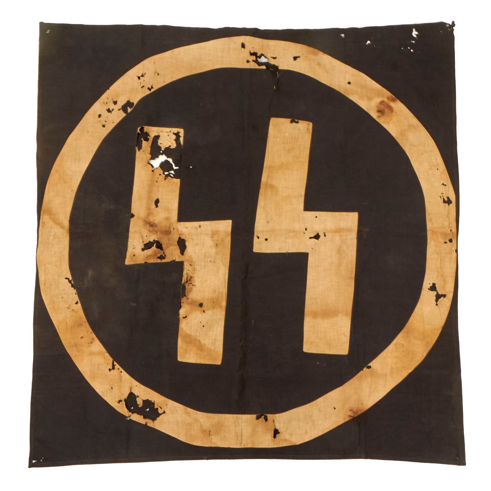 Buy Original German WWII SS Double "Lightning Bolt" Runes Flag - 35” x 37 1/2” - Schutzstaffel | Original Firearms Antique For Sale