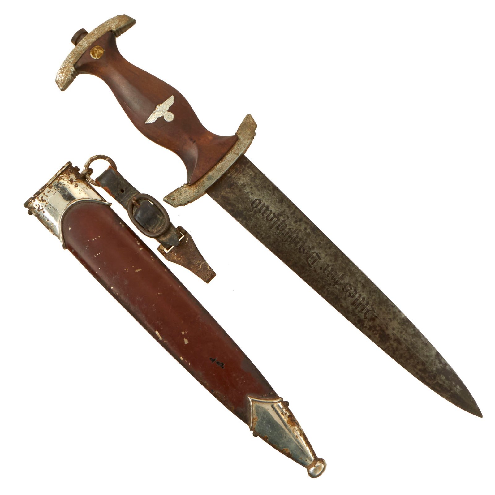 Buy Original German WWII Service Worn SA Dagger by Rare Maker C. Gustav Spitzer AG with Scabbard and Hanger - RZM M7/80 | Original Firearms Antique For Sale