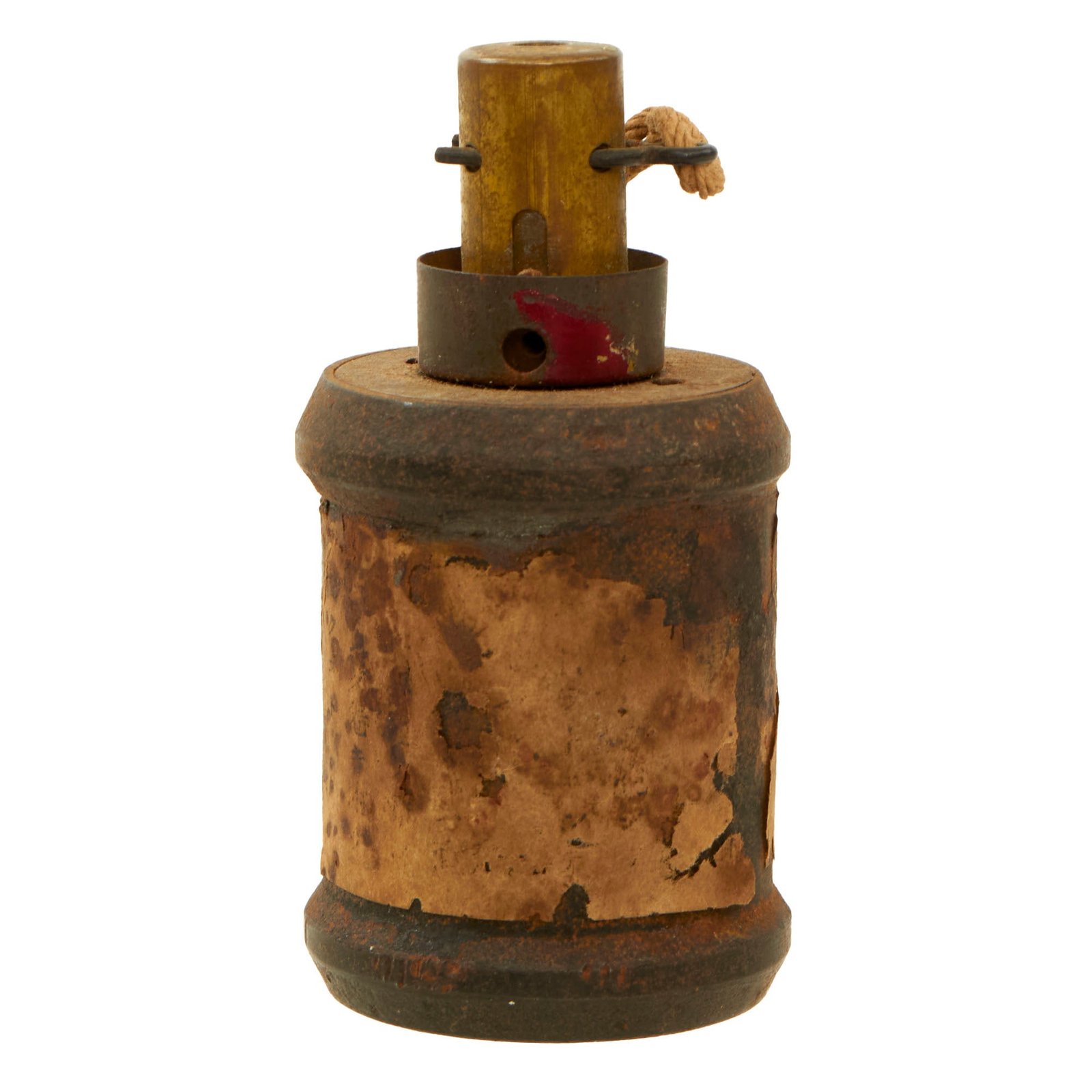 Original Japanese WWII Inert Type 99 Kiska Hand Grenade with Original Paper Label, Fuse & Pull String