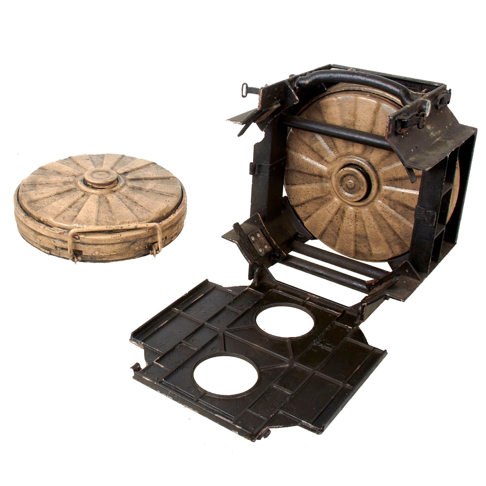 Original German WWII 1939 Dated Aluminum Tellermine Double Carrier Transport Frame with TWO T.Mi.35 (S) Inert Mines