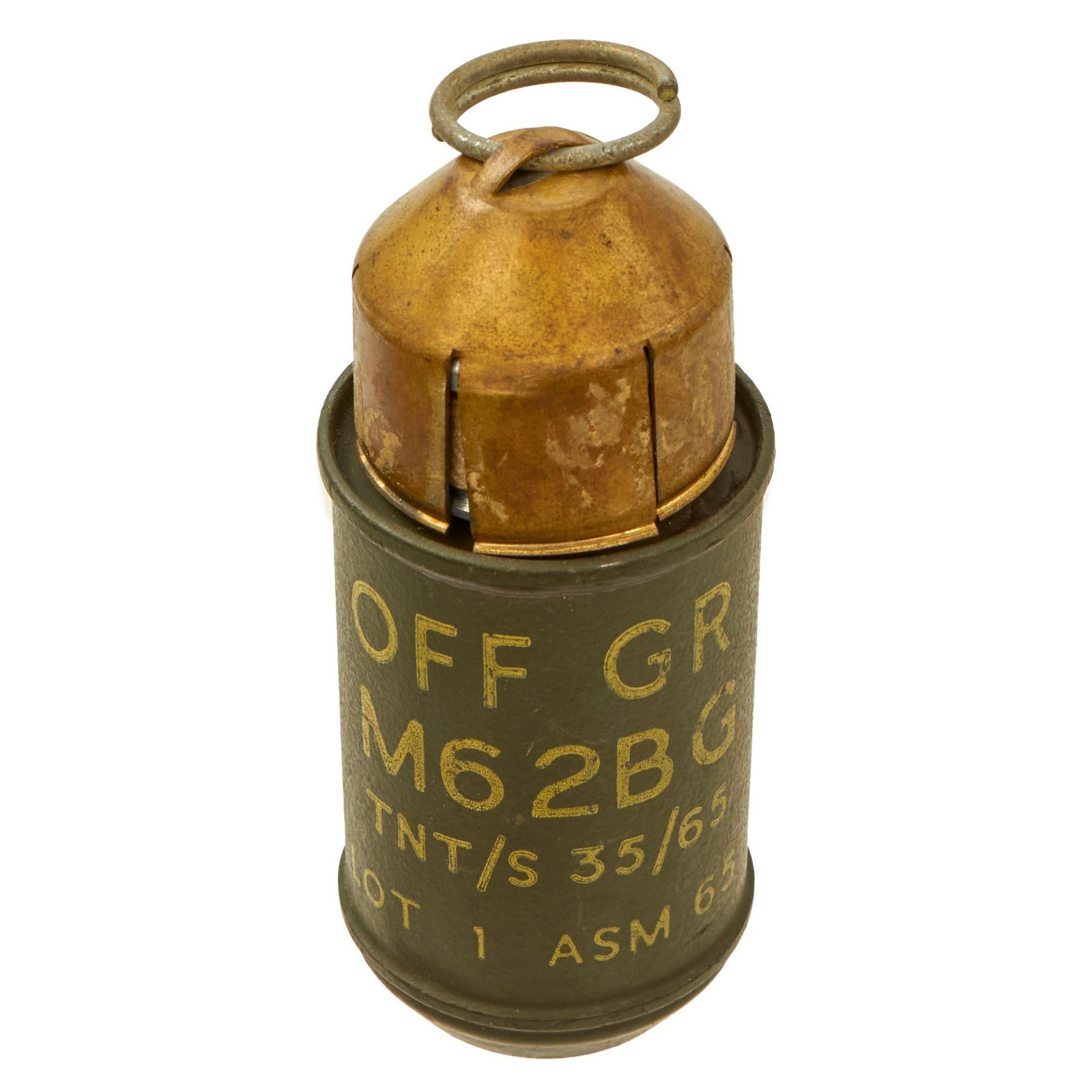 Original Belgian Post-WWII Inert M62 Offensive Grenade with Tape Fuze