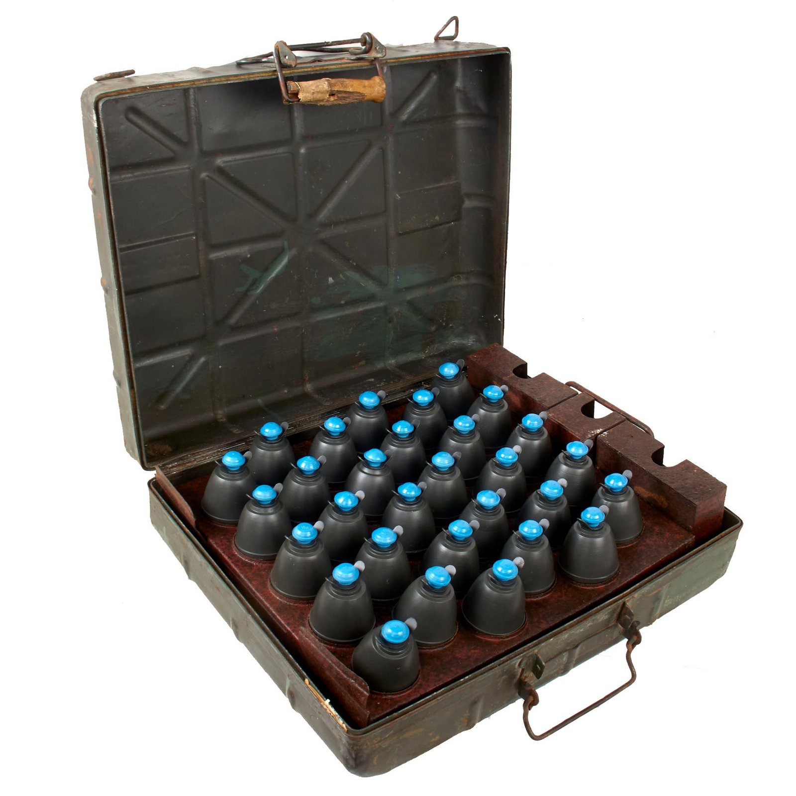 Original German WWII M39 Egg Grenade Case with Original Internal Rack and 30 Replica Grenades