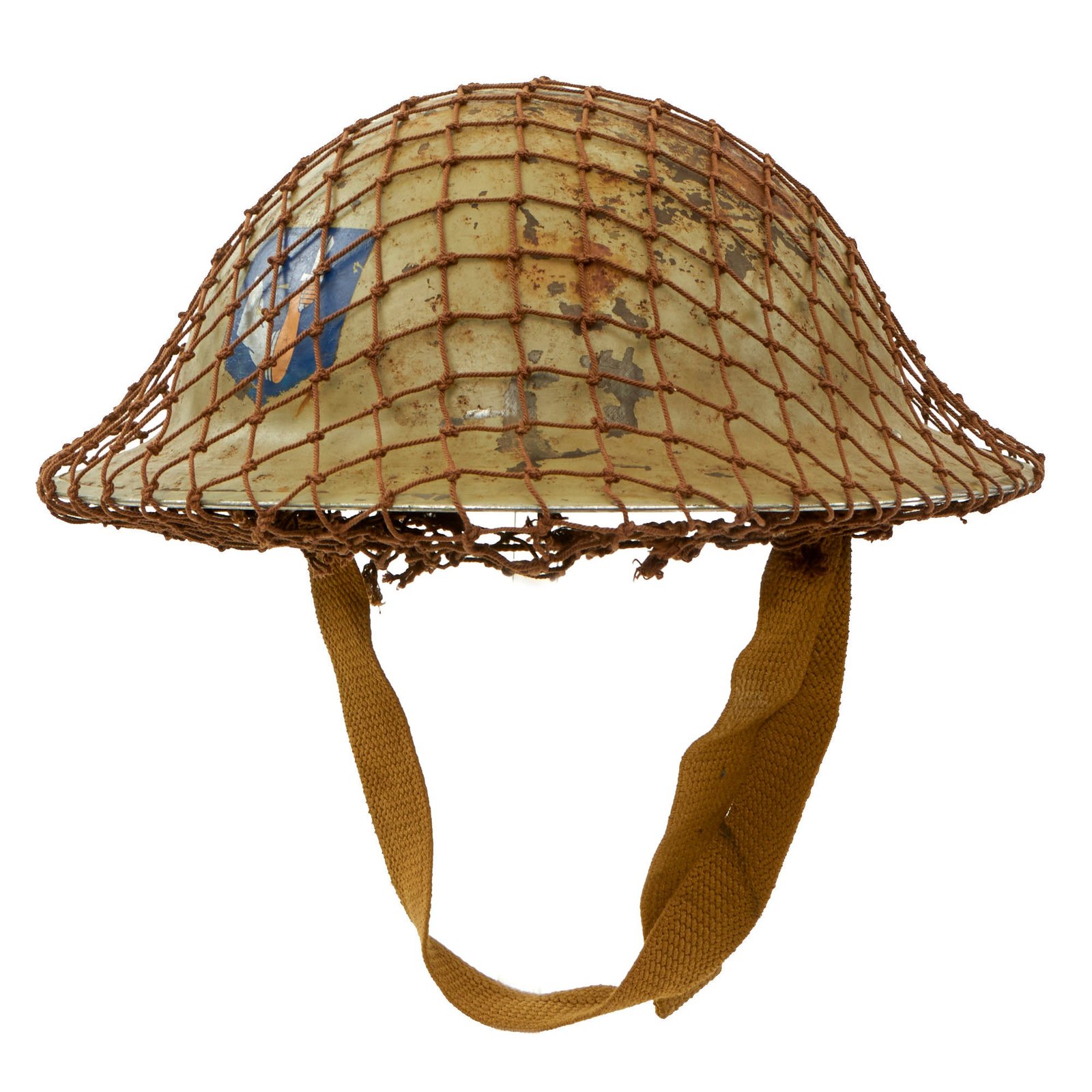 Original British WWII Brodie MkII Steel Helmet Complete with Post-War 4th Brigade Ireland Tactical Flash and Helmet Net - Size 7 ½