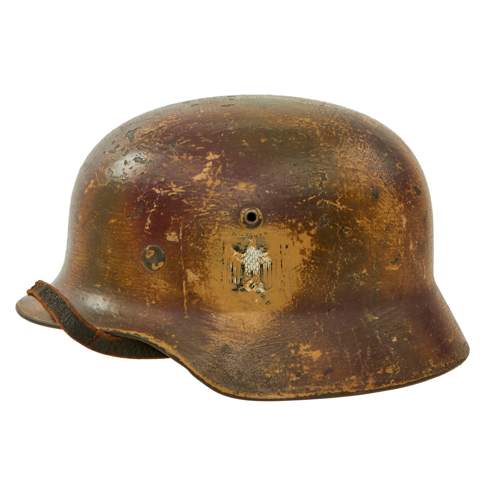 Buy Original German WWII Army Heer M35 Double Decal Overpaint "Normandy" Camouflage Steel Helmet with 1937 Dated 59cm Liner & Chinstrap - marked Q66 | Original Firearms Antique For Sale