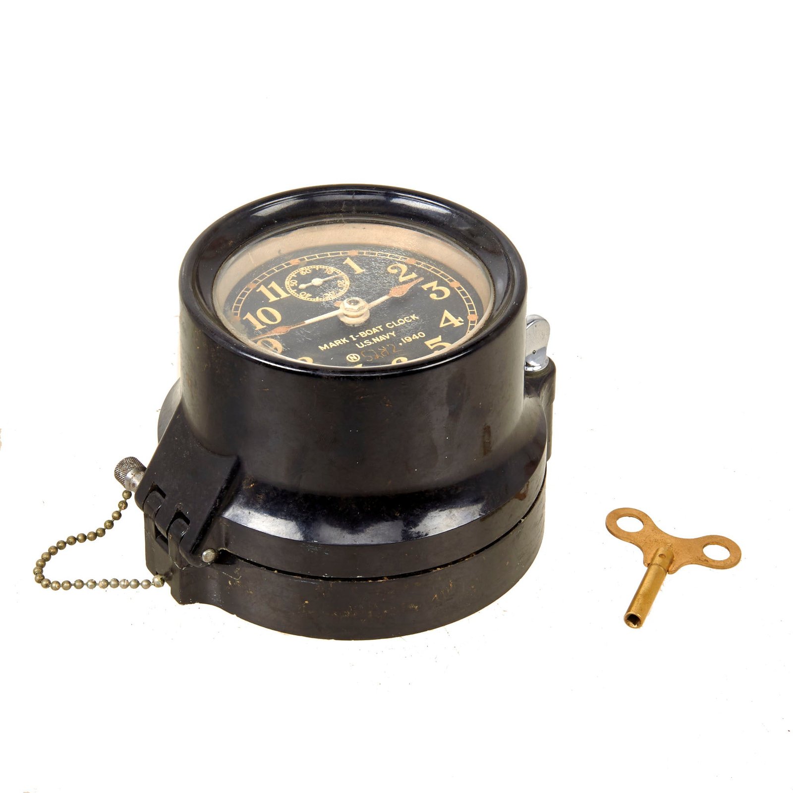 Original WWII U.S. Navy Type Mark I Boat Clock by Seth Thomas with Winding Key - Dated 1940 - Fully Functional