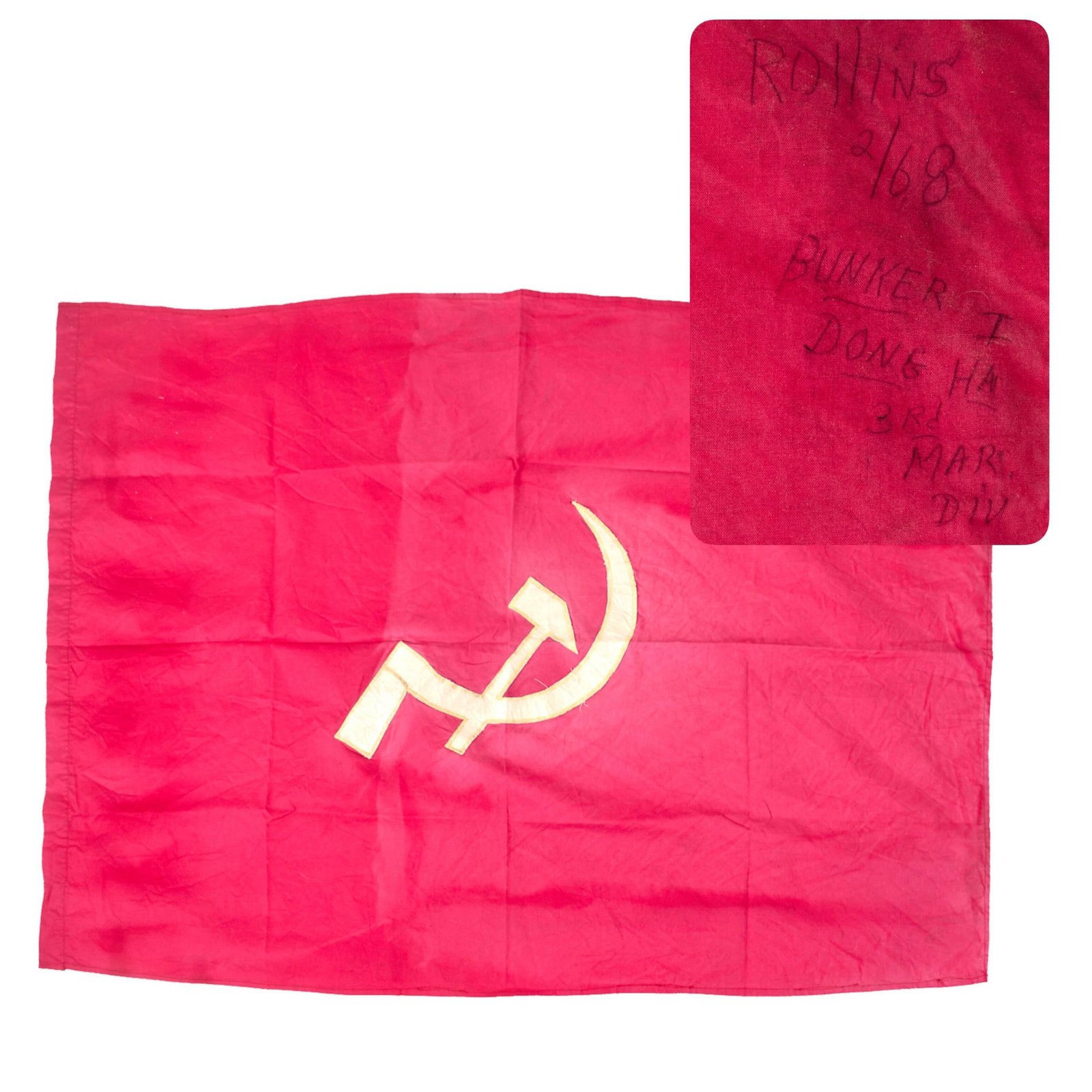 Original U.S. Vietnam War USMC 3rd Marine Division Captured Large Vietnamese Communist Party Flag - 28½ x 39½”
