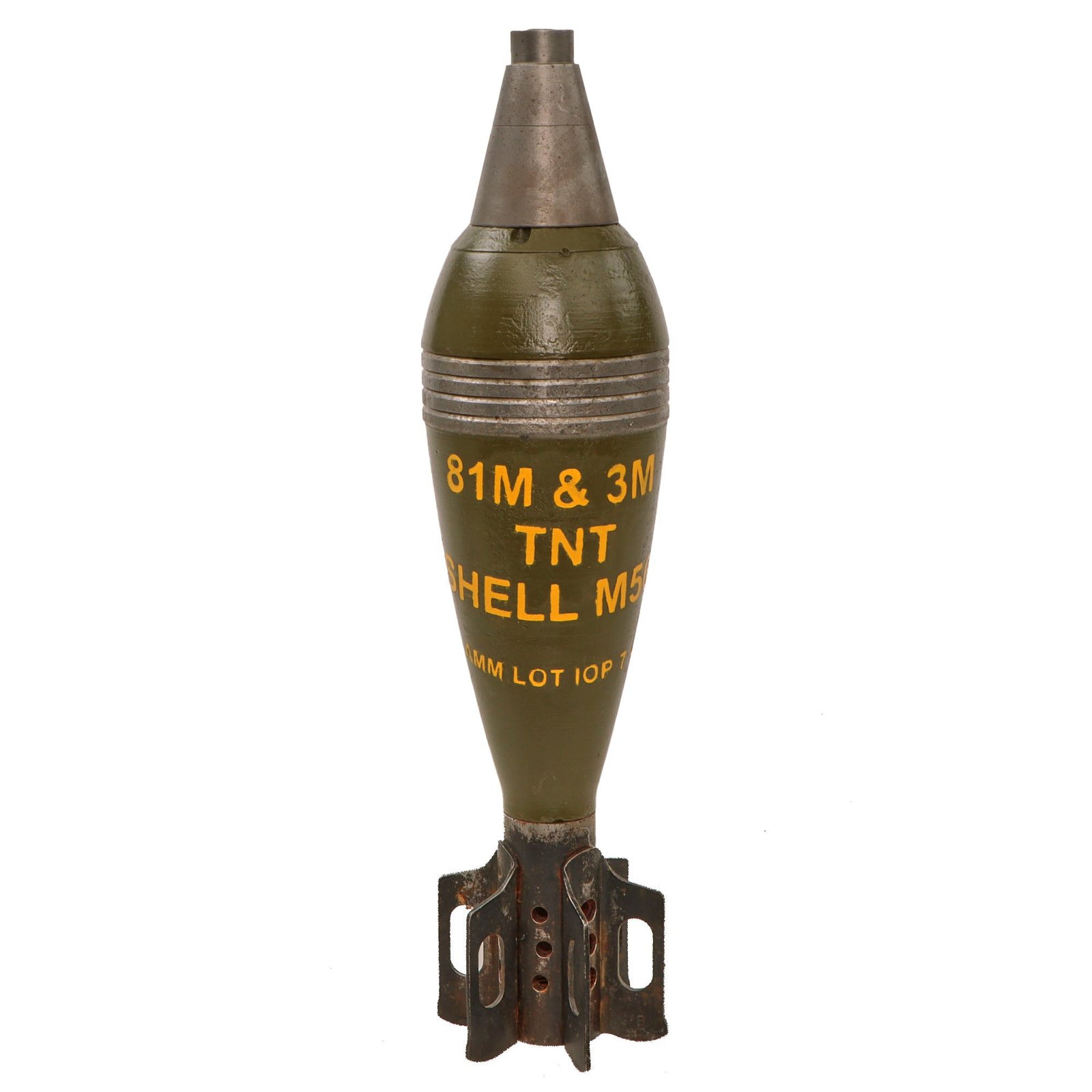 Original U.S. WWII Inert M43A1 81mm Mortar Round with Fuze - Repainted with Added Markings - Dated 1945