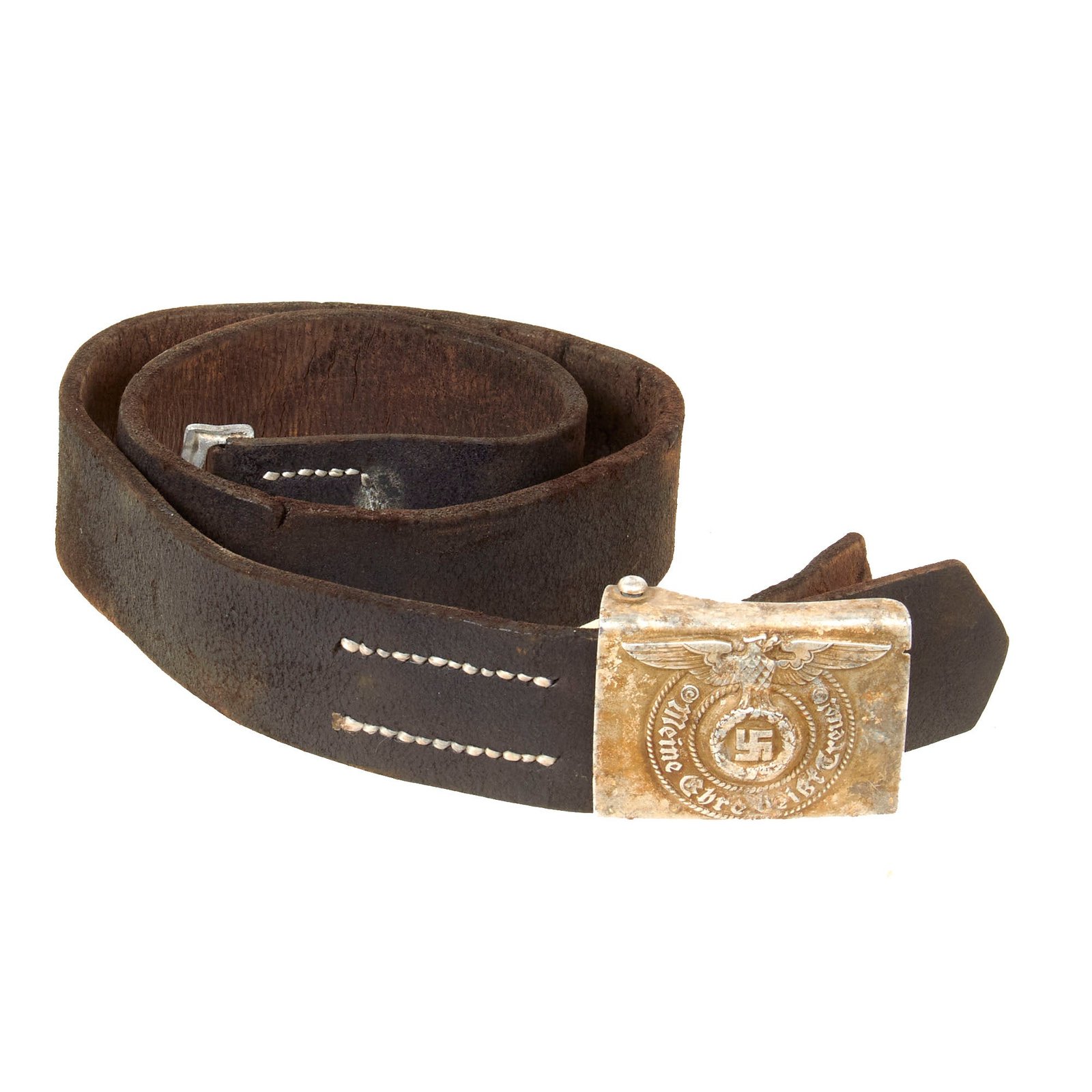 Original German WWII SS EM/NCO Leather Waist Belt with Aluminum Buckle by F. W. Assmann & Söhne - RZM 155/39 ᛋᛋ