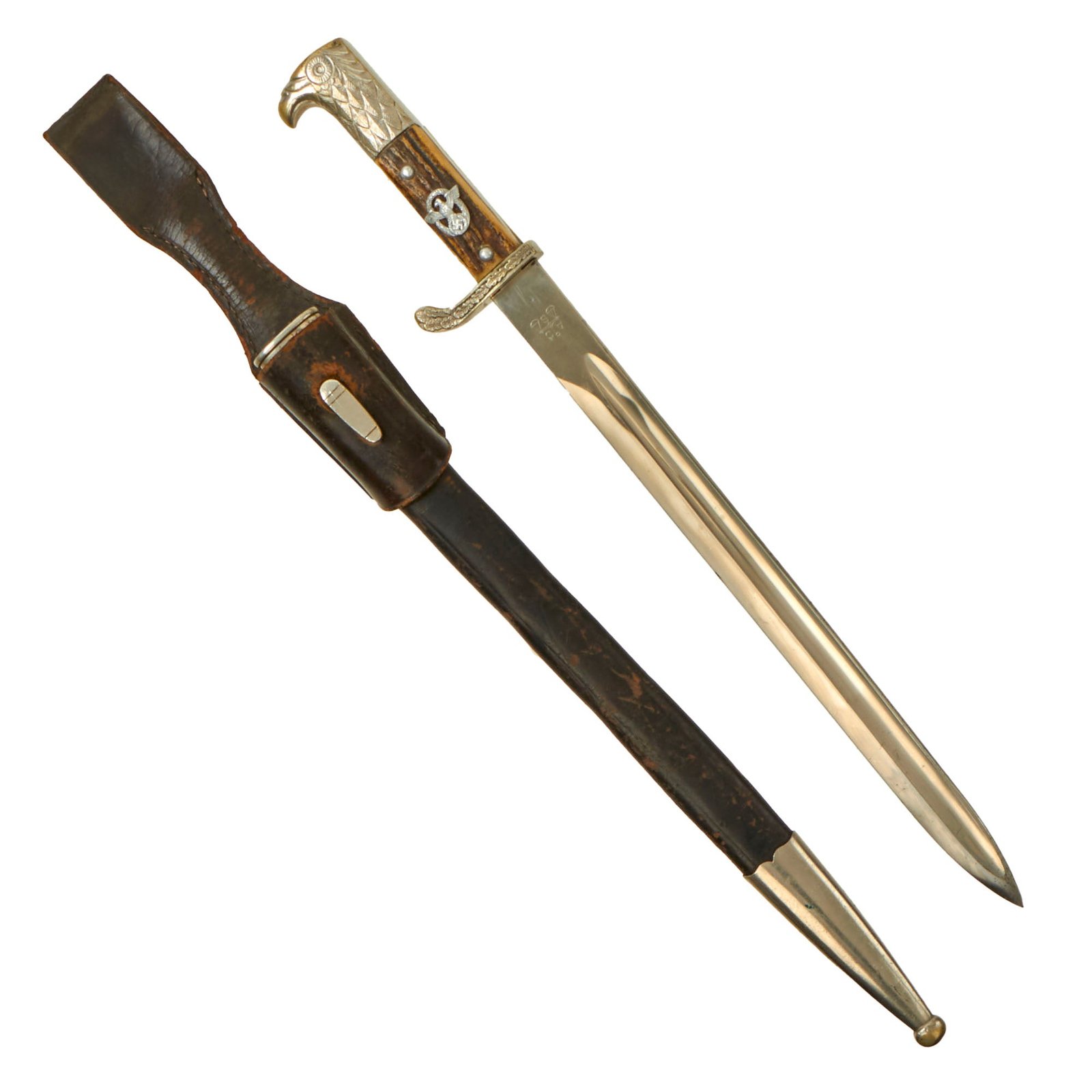 Buy Original German WWII Stuttgart Metropolitan Police Long Dress Bayonet by Alexander Coppel with Scabbard & Frog - Matching Unit Marks | Original Firearms Antique For Sale