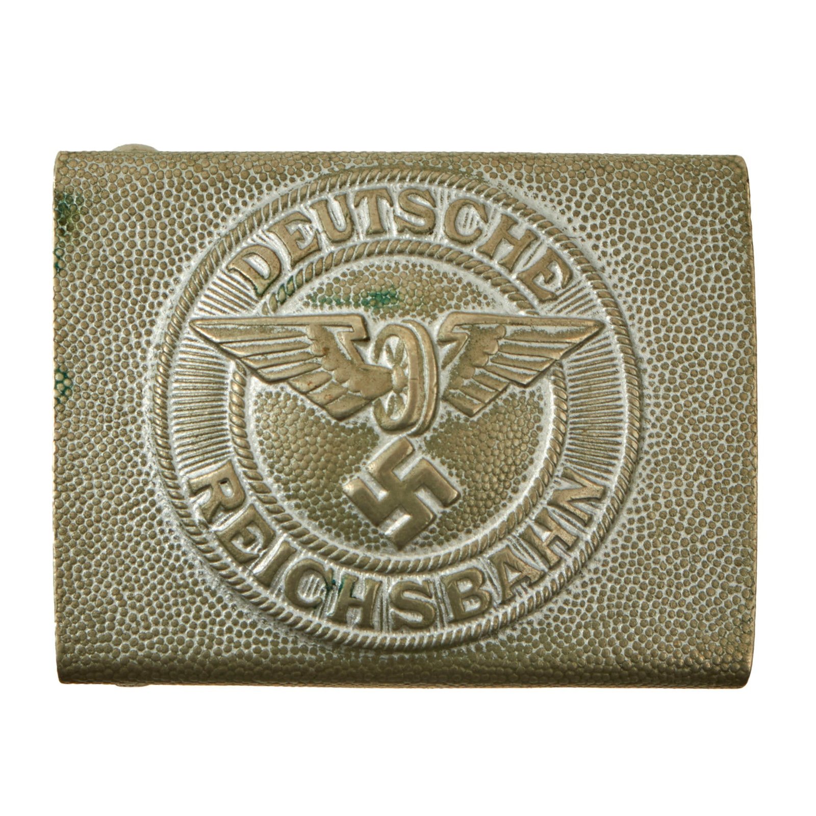 Original German WWII Early DRB Bahnschutzpolizei Railway Police Pebbled Nickel Alloy Belt Buckle Attributed to Assmann
