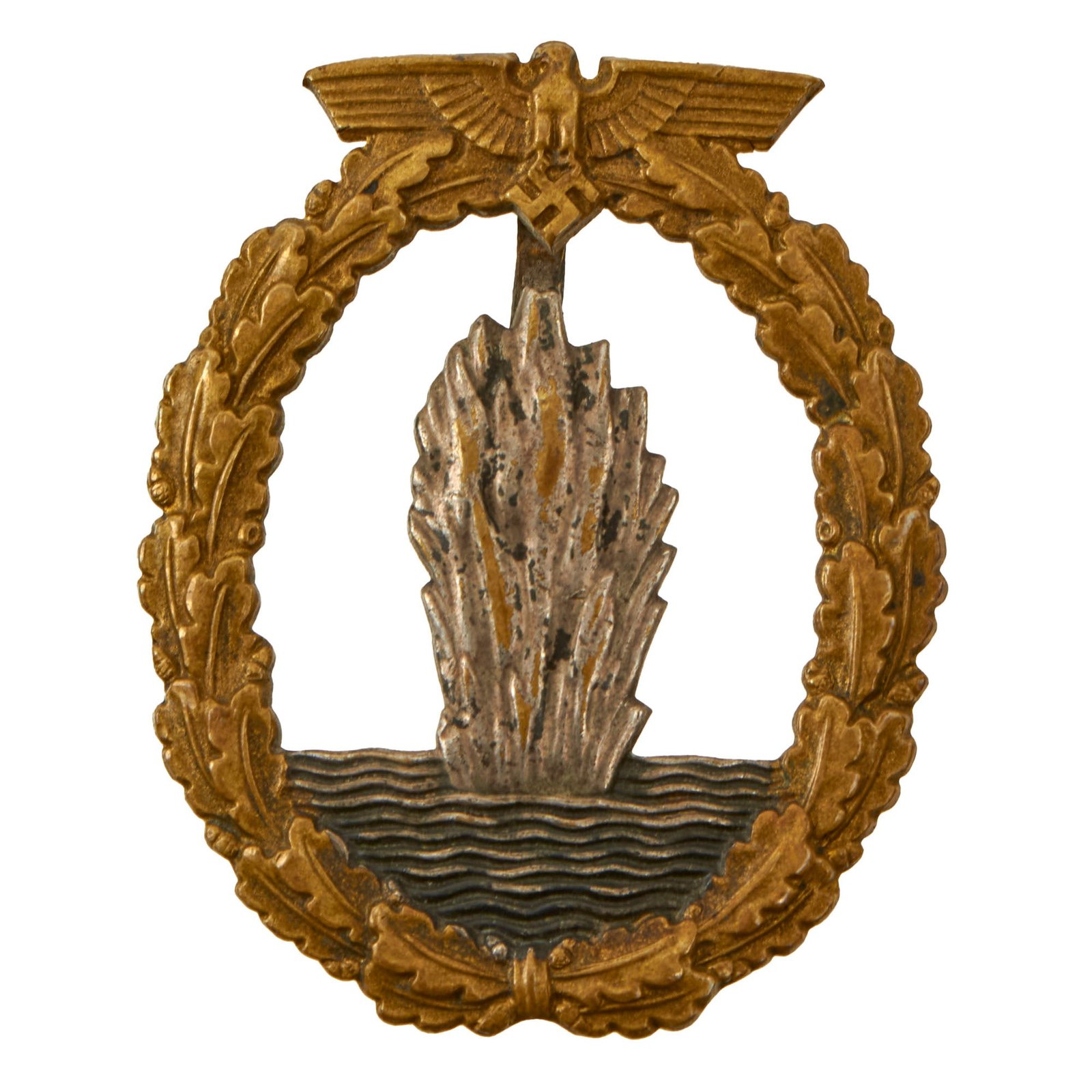 Original German WWII Kriegsmarine Minesweeper War Badge - Early Brass Construction