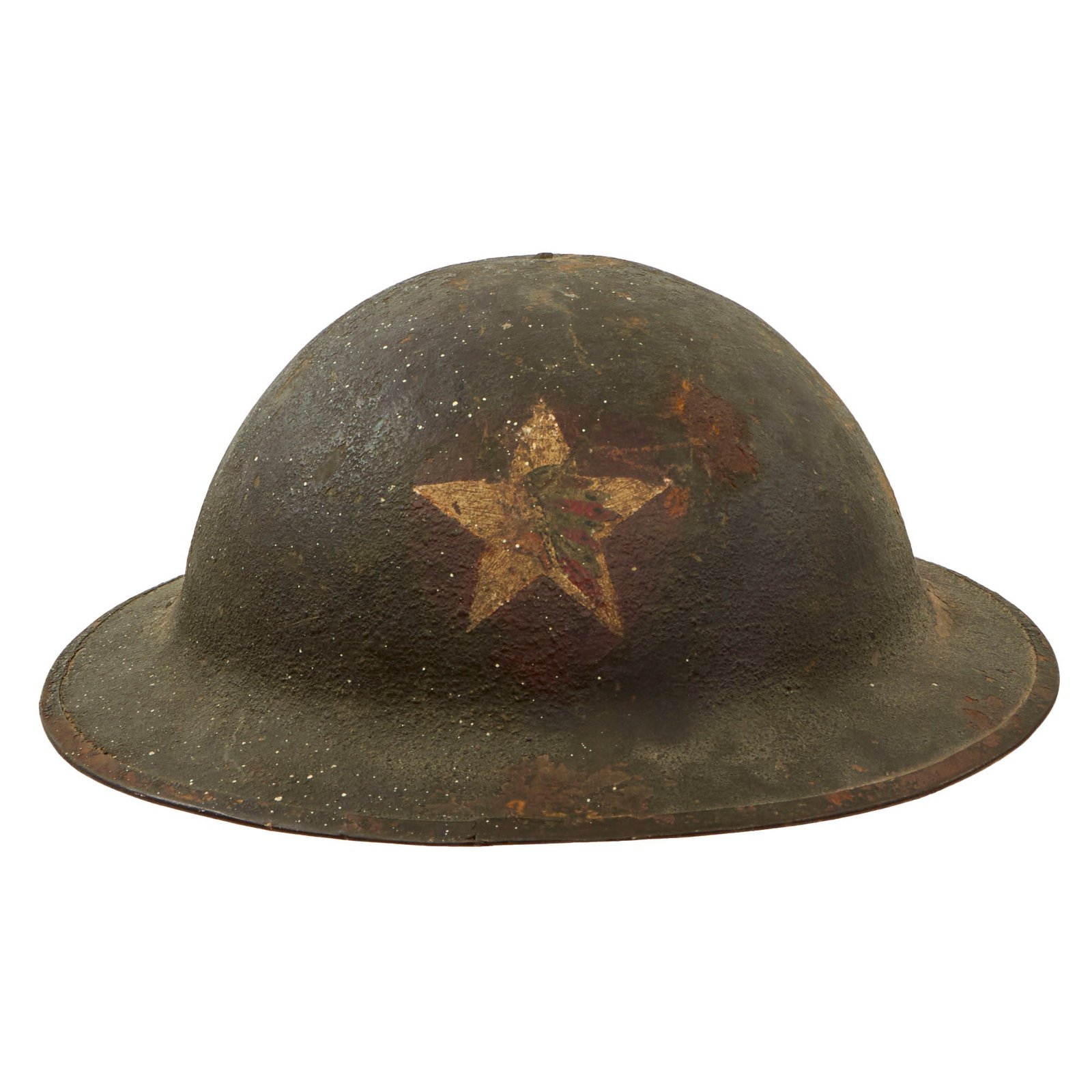 Original U.S. WWI 2nd Division 1st Field Signal Battalion Painted M1917 Doughboy Helmet with Liner - Indianhead Division