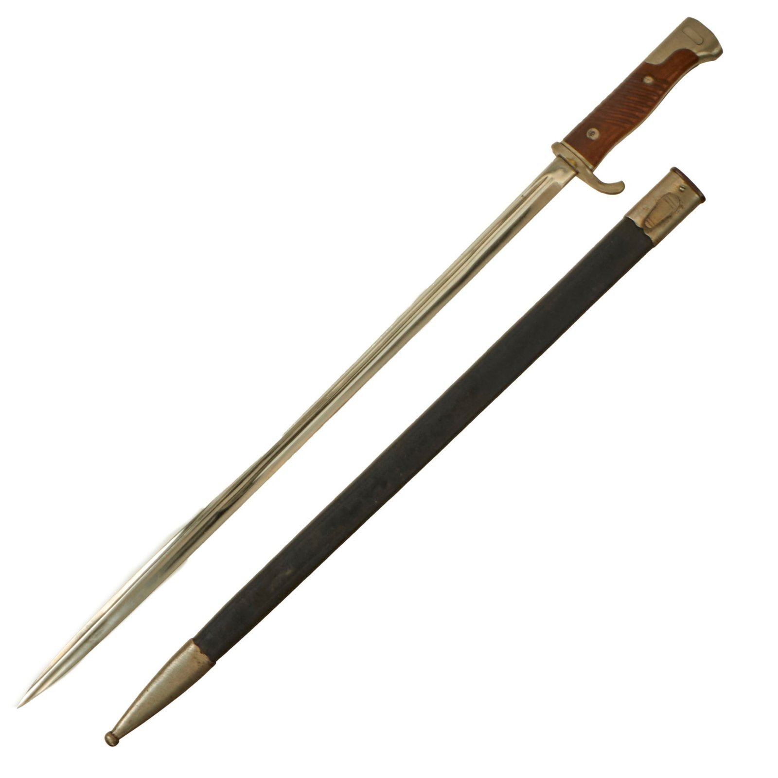 Buy Original German WWI M1898 n/A GEW 98 Bayonet with Leather Scabbard - Unmarked | Original Firearms Antique For Sale
