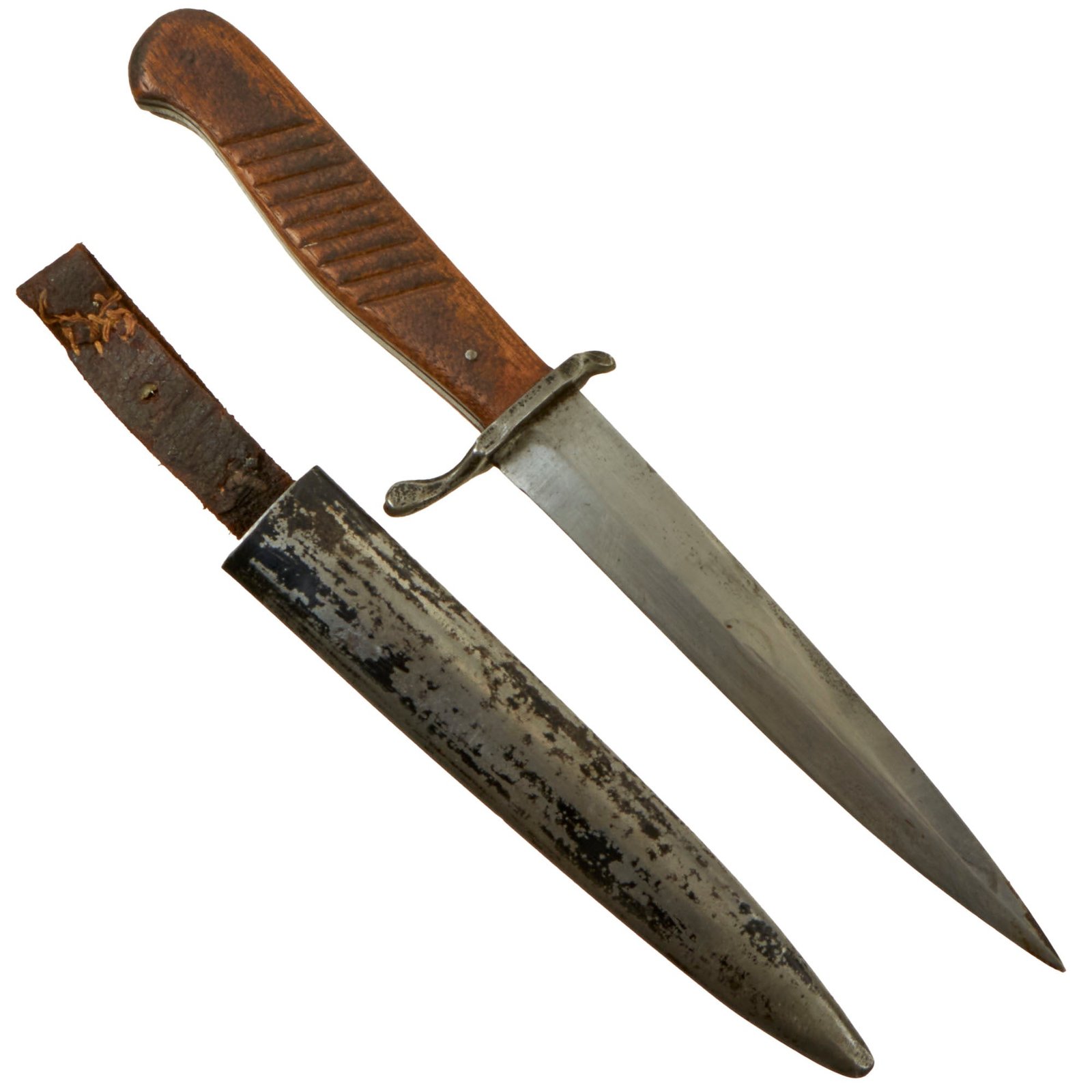 Buy Original German WWI Trench Fighting Knife with Ribbed Grips & Original Rolled Steel Scabbard | Original Firearms Antique For Sale