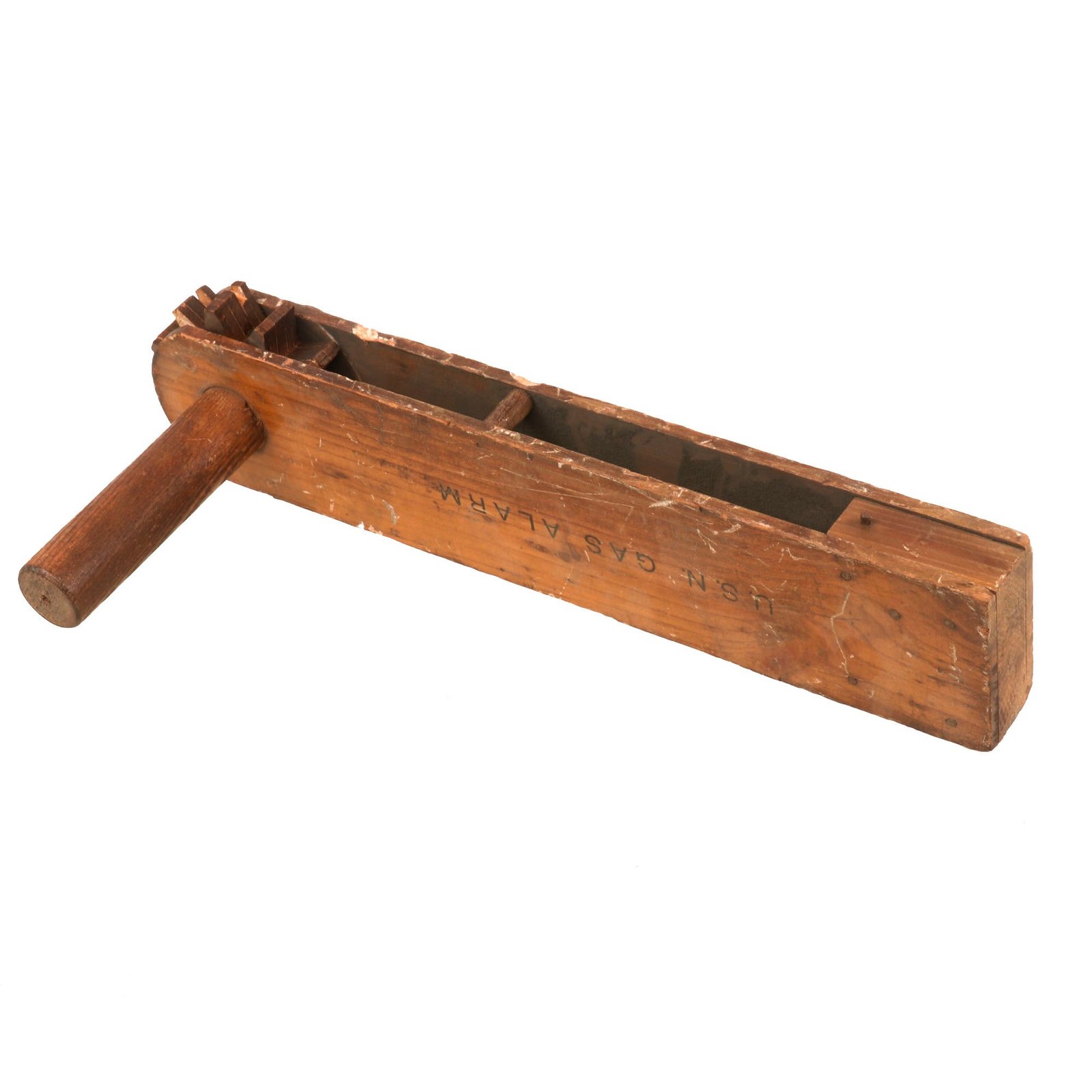 Buy Original U.S. WWI USN Submarine Gas Leak Alarm / Gas Attack Alarm - Wooden Ratter | Original Firearms Antique For Sale