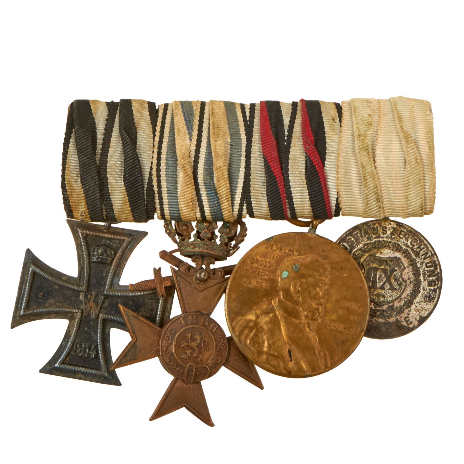 Buy Original German WWI Era Medal Bar with EKII, Bavarian Merit Cross, Emperor Jubilee Medal & 9-Year Service Medal - 4-Place Bar | Original Firearms Antique For Sale