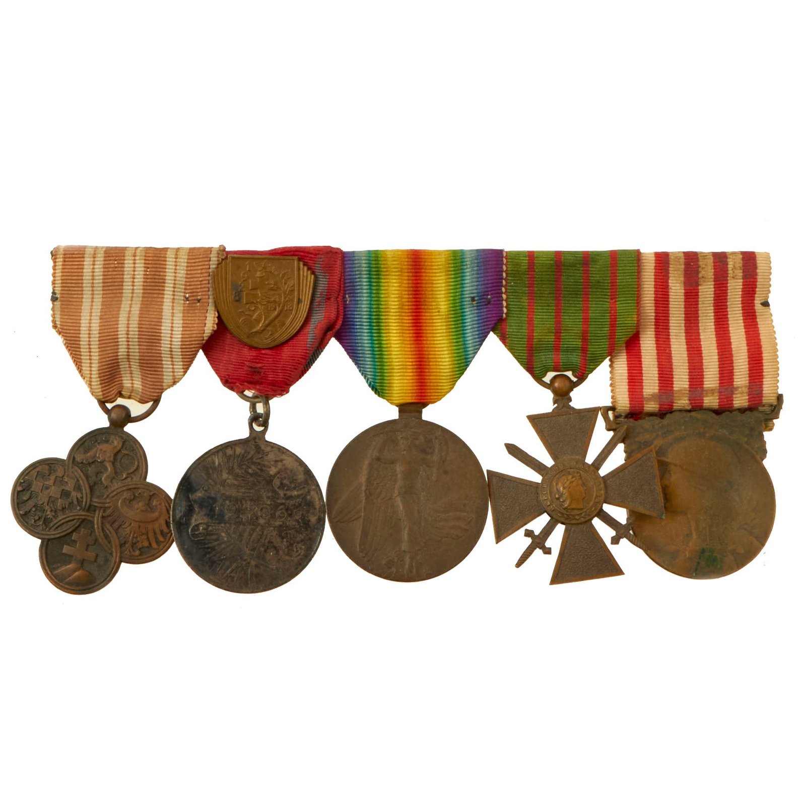 Buy Original Czechoslovakian WWI 5-Place Medal Bar with Czech War Cross & French Awards - Possible Award to Czech Legion | Original Firearms Antique For Sale