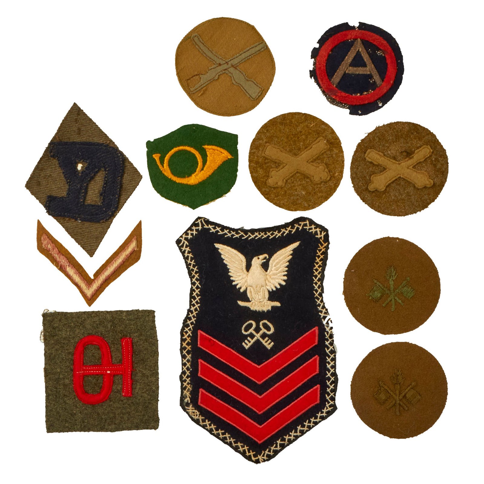 Buy Original U.S. WWI Chevron and Shoulder Sleeve Insignia Patch Lot - 11 Items Total | Original Firearms Antique For Sale