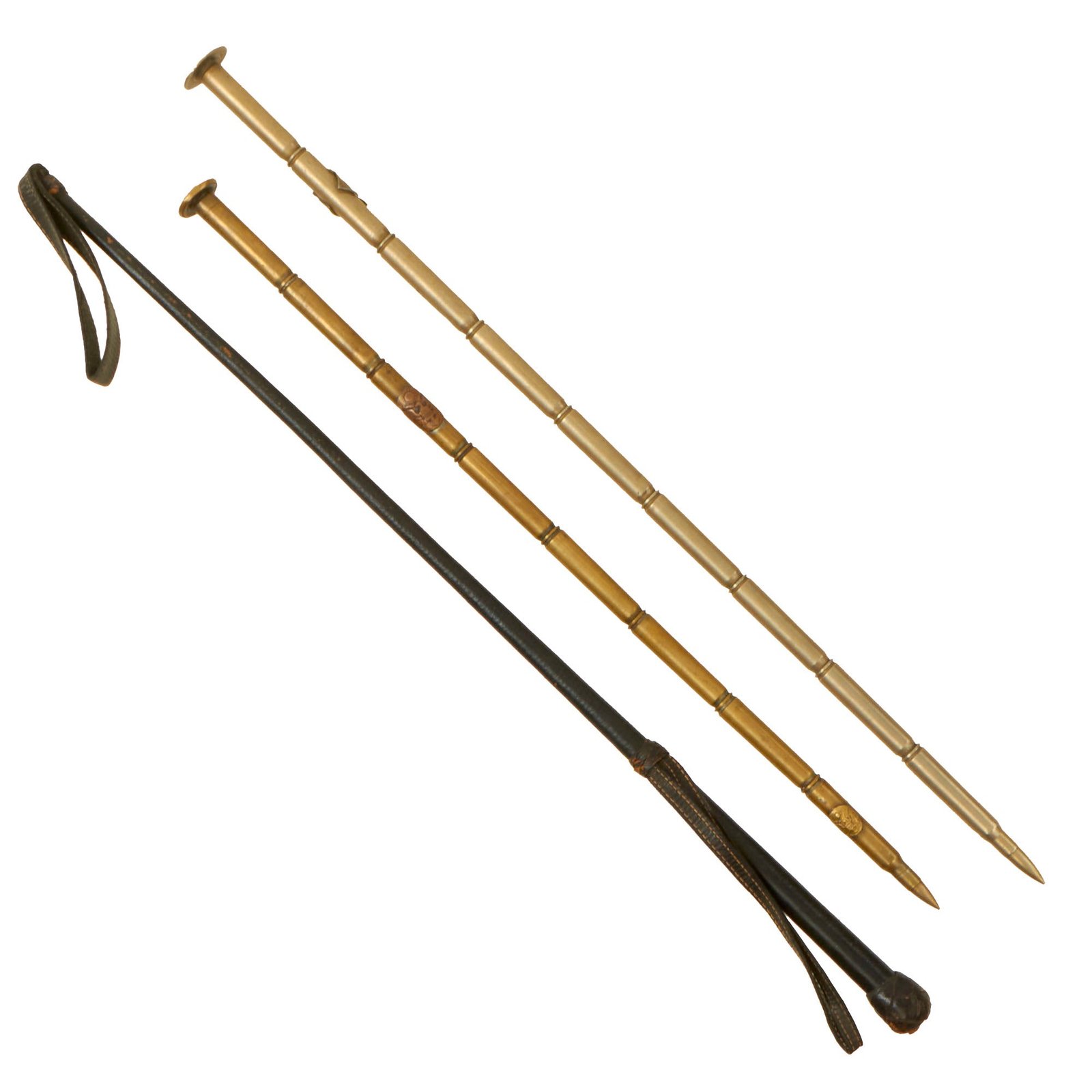 Buy Original U.S. WWI Lot of Three Officer’s Swagger Sticks Made from Cartridges & Buttons - German Made US Collar Disc | Original Firearms Antique For Sale