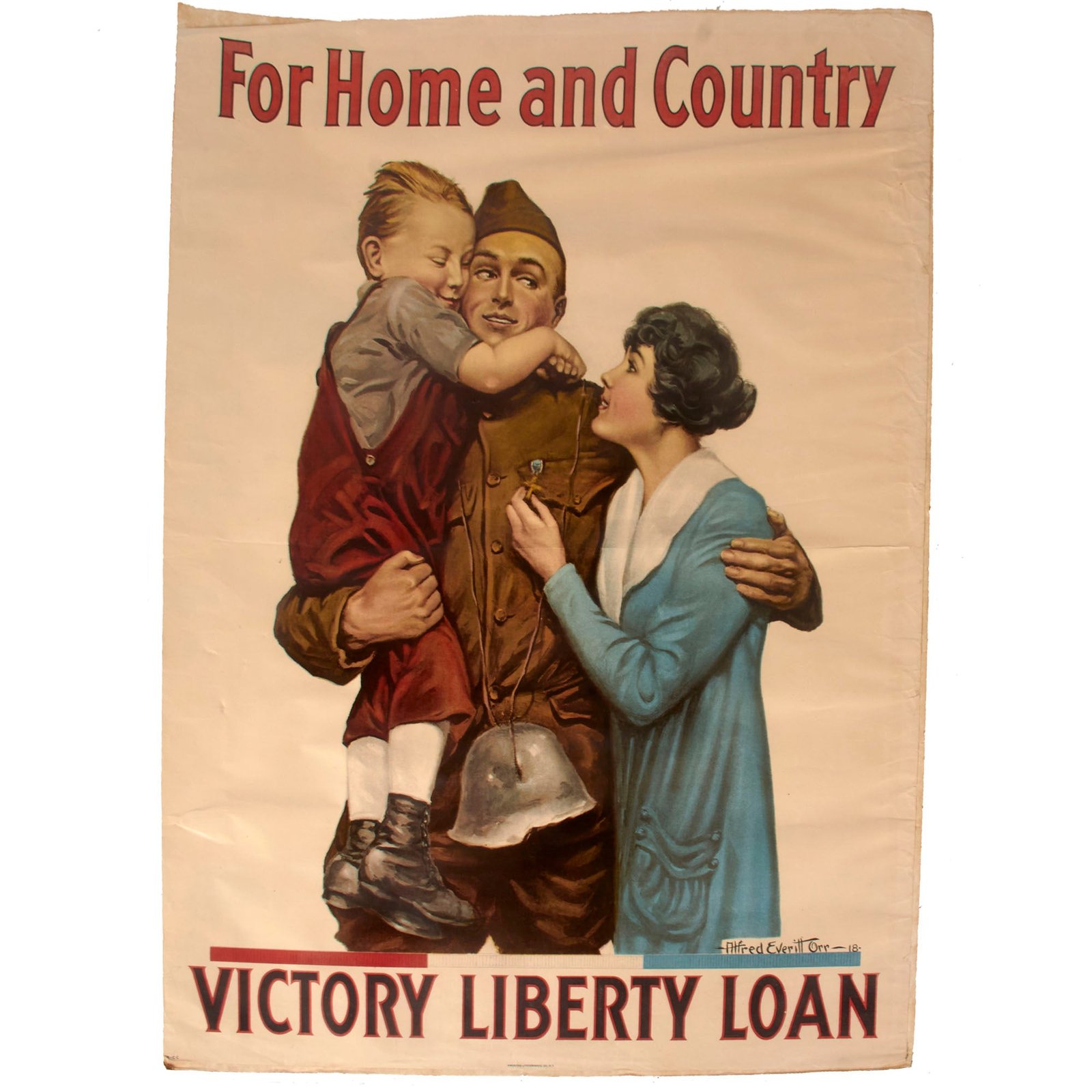 Buy Original U.S. WWI “For Home and Country” Propaganda Poster with Soldier Wearing D.S.C. & Captured German Helmet - Victory Liberty Loan - 30 x 40” | Original Firearms Antique For Sale