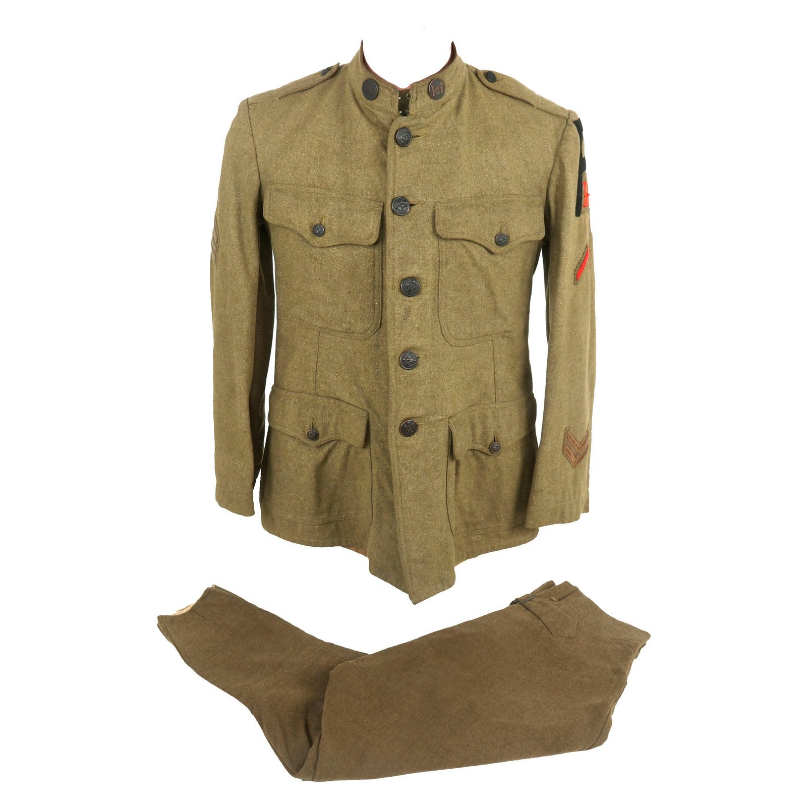 Buy Original U.S. WWI 1st Army Engineer Sergeant’s Uniform Jacket with Lovely Embroidered Patch & Scarce 1910-Dated Breeches | Original Firearms Antique For Sale