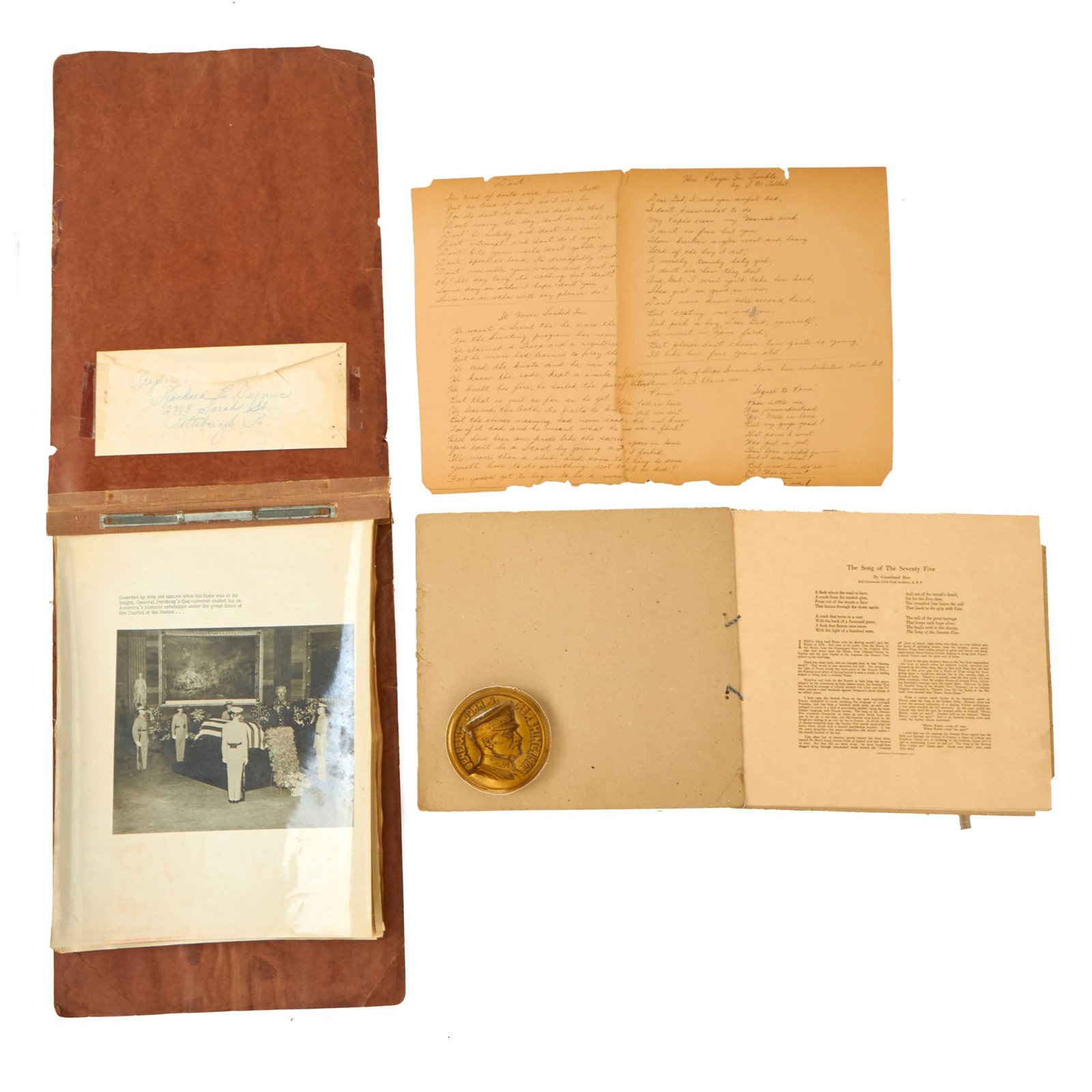 Buy Original U.S. WWI General John “Black Jack” Pershing Pallbearer Grouping with Funerary Book & Request Note to Master Sergeant Frank Dumick | Original Firearms Antique For Sale