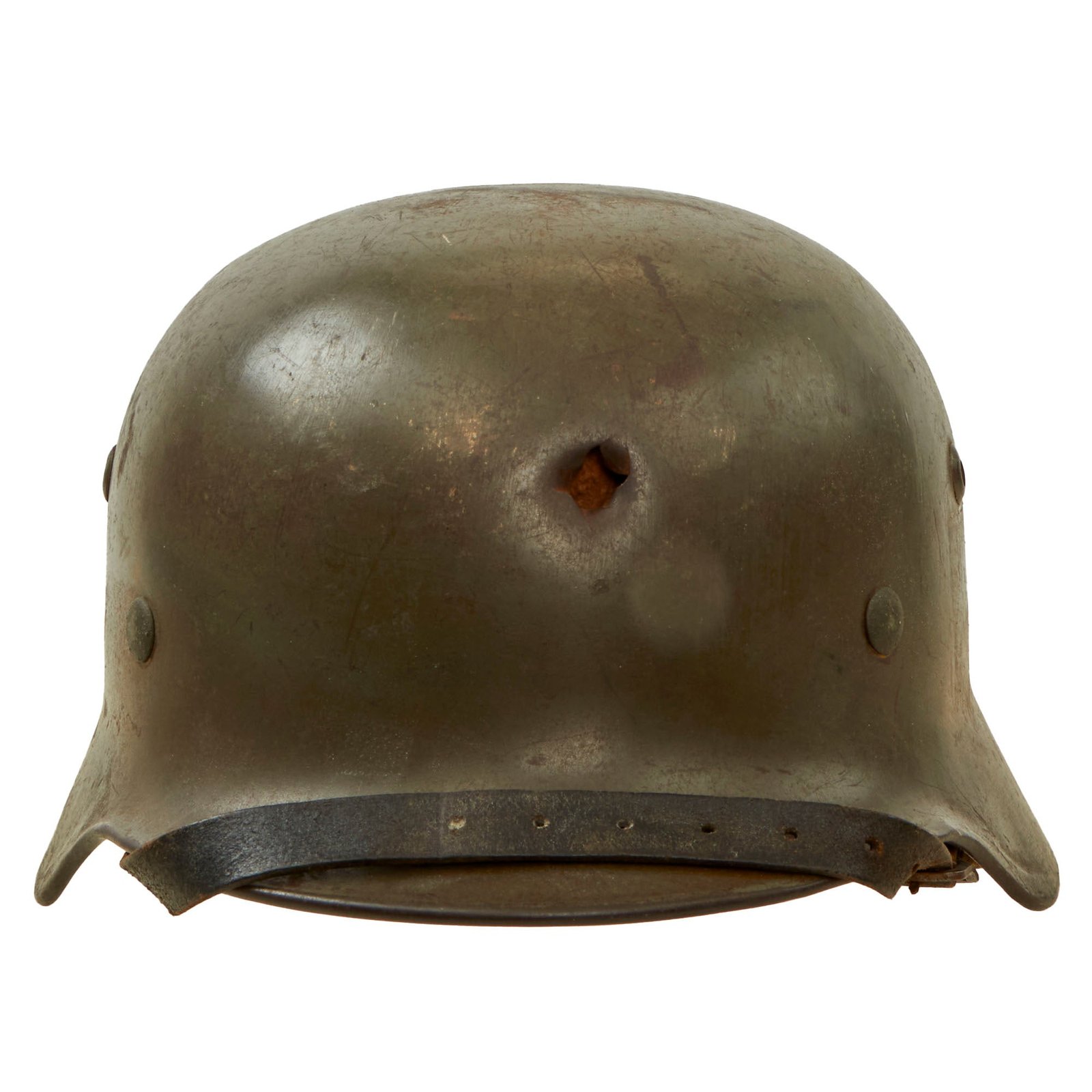 Buy Original German WWII Heer Army M35 Former Double Decal KIA Bullet Damaged Helmet with Replaced 1942 Dated 58cm Liner & Chinstrap - Stamped Q66 | Original Firearms Antique For Sale
