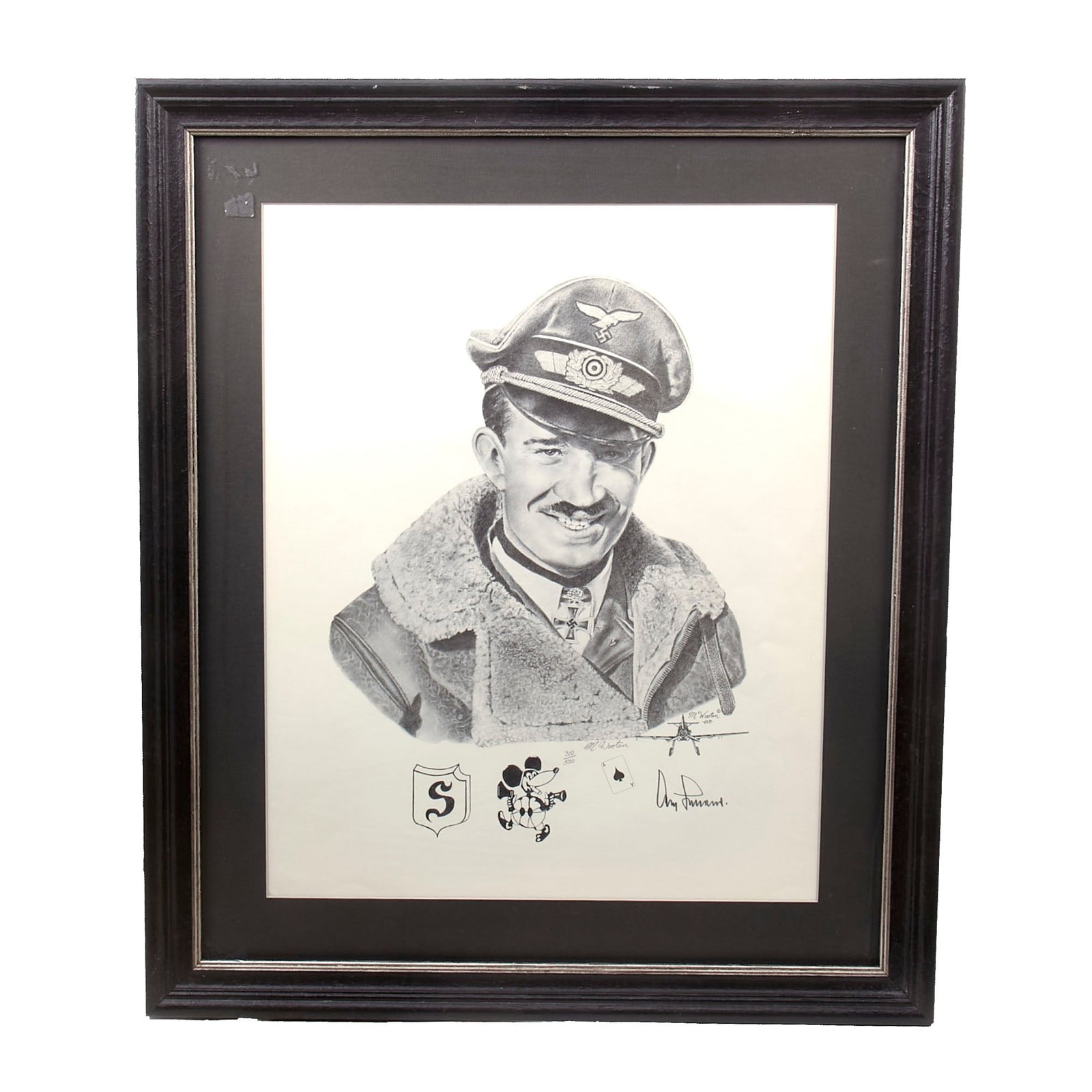 Buy Original U.S. WWII Framed Adolf Galland Print Signed by Author & Pilot - 22 1/4" x 26 1/4” - 310/500 | Original Firearms Antique For Sale