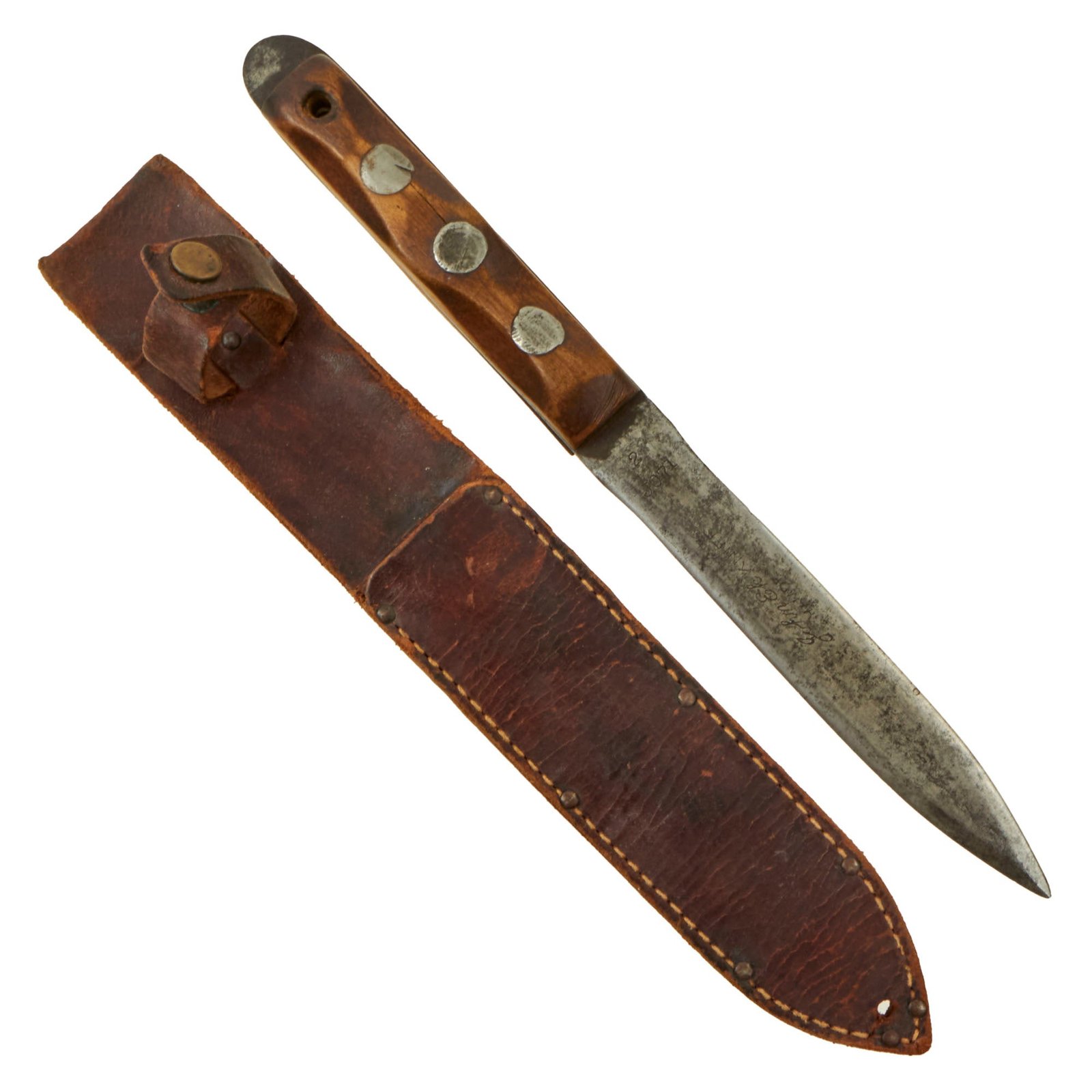 Buy Original U.S. WWII EK Model 2 Fighting Knife With Very Low Serial Number and Correct Scabbard by John Ek of Hamden Connecticut | Original Firearms Antique For Sale