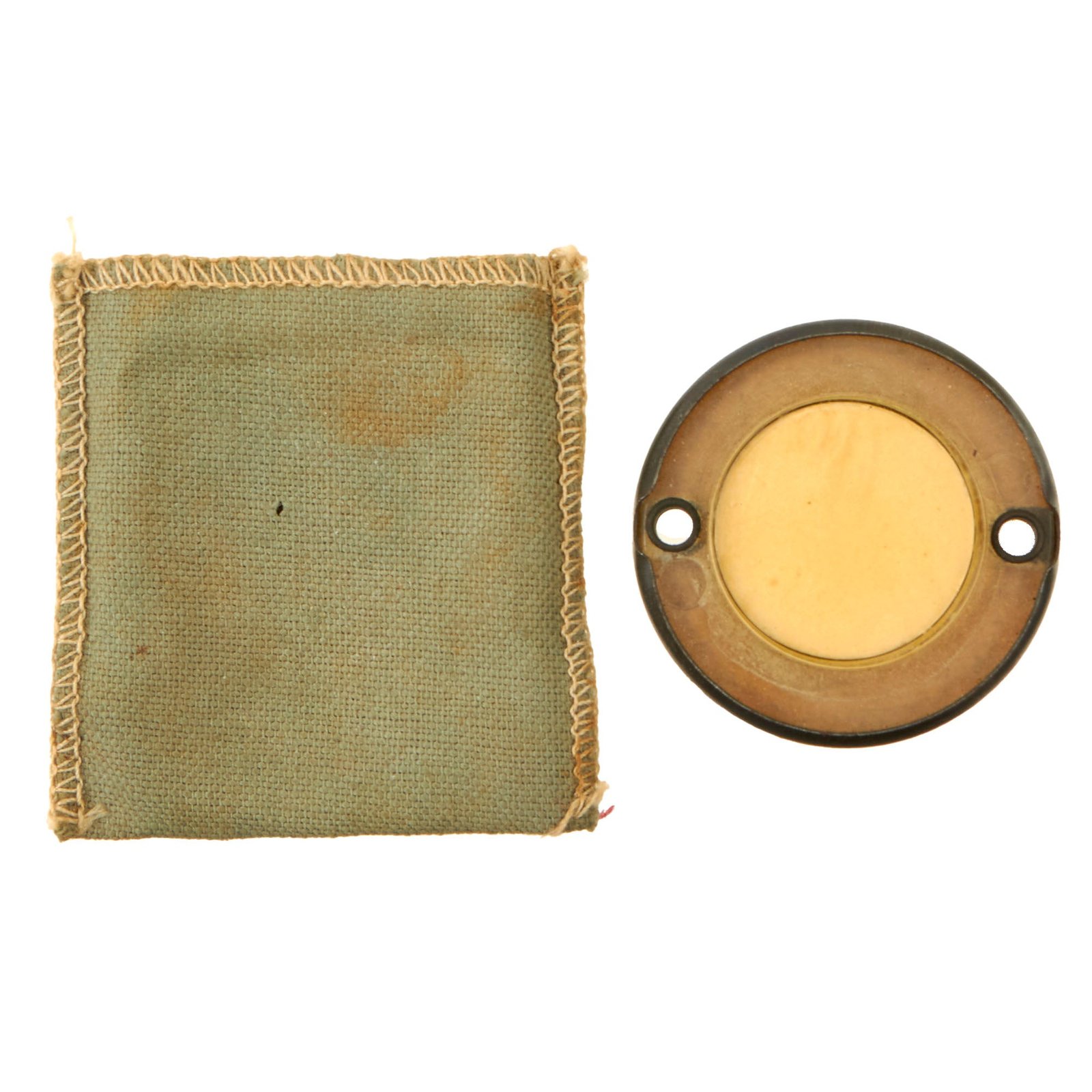 Buy Original U.S. WWII Paratrooper D-Day Normandy Invasion Clip On Luminous Disc Helmet Marker with Original Pouch | Original Firearms Antique For Sale