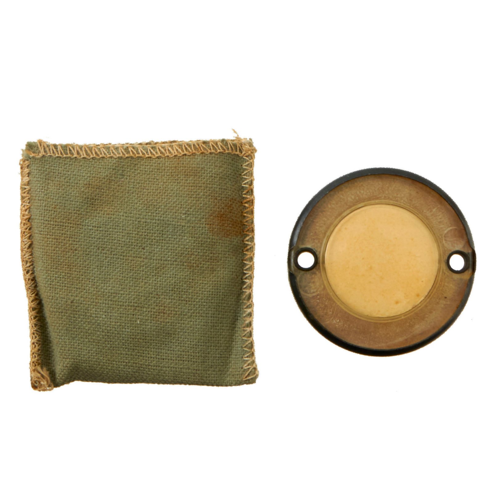 Buy Original U.S. WWII Paratrooper D-Day Normandy Invasion Clip On Luminous Disc Helmet Marker with Original Pouch | Original Firearms Antique For Sale