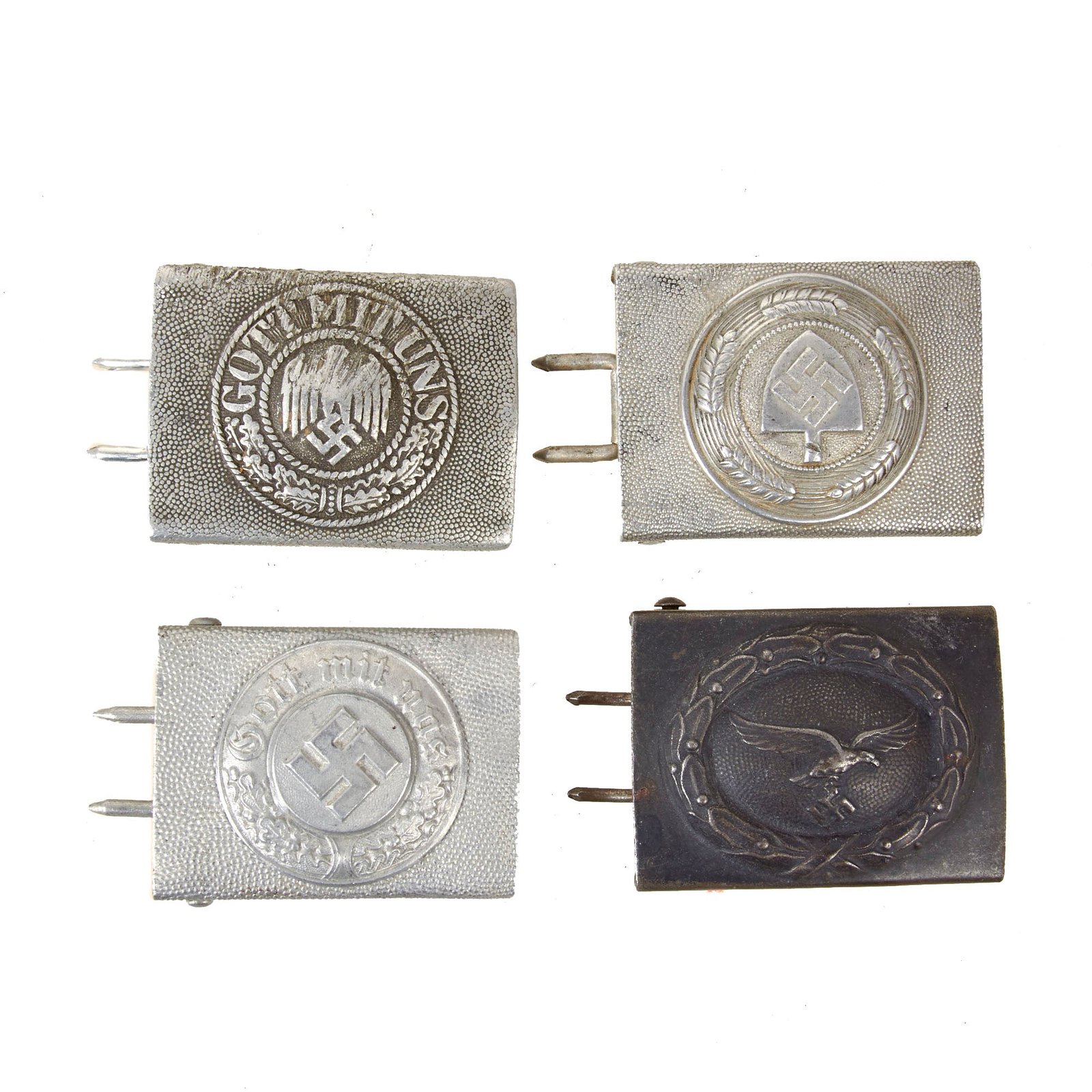 Buy Original German WWII Set of Four EM/NCO Belt Buckles - Aluminum Heer Army, Steel Luftwaffe, Aluminum Police, and Aluminum RAD | Original Firearms Antique For Sale