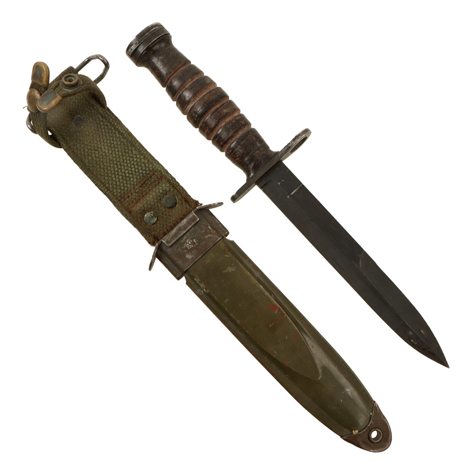 Original U.S. WWII M4 Bayonet by Camillus for the M1 Carbine with Vietnam War M8A1 Scabbard