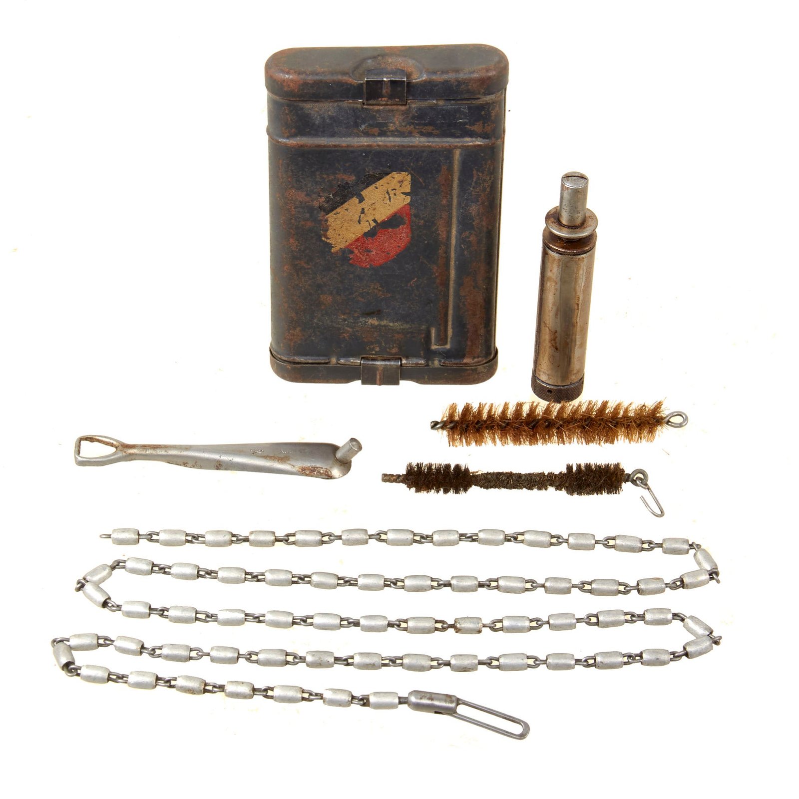 Buy Original German WWII 98k K98k Rifle Cleaning Kit with Period-Applied Tri-Color Helmet Decal - Dated 1940 | Original Firearms Antique For Sale