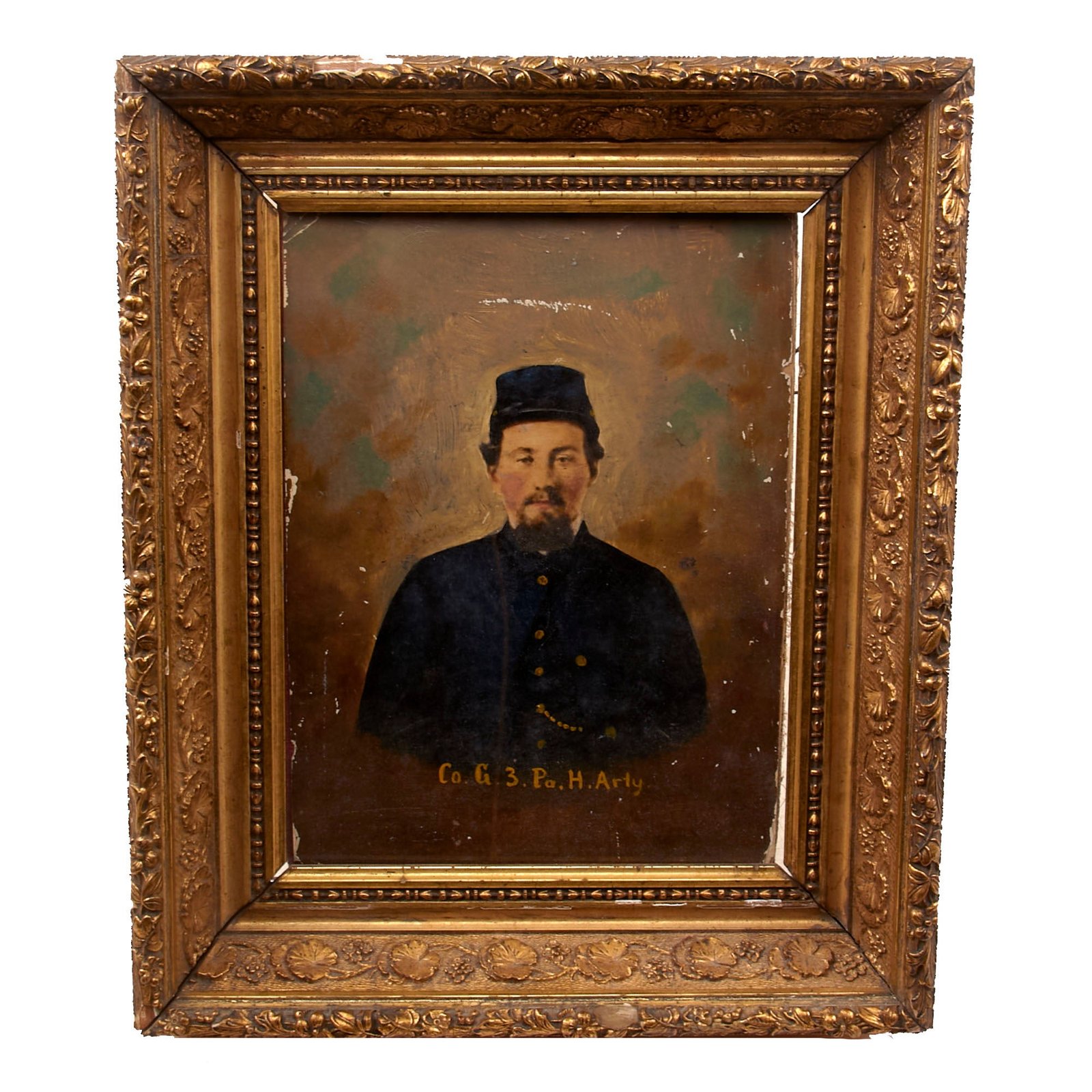 Buy Original U.S. Civil War Framed Painting of Soldier in 3rd Pennsylvania Heavy Artillery - Fought at Gettysburg & Petersburg - 13¼ x 15¾” | Original Firearms Antique For Sale